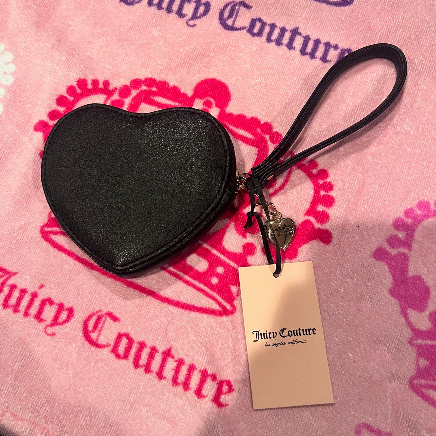 New Black Juicy Couture Heart Wallet Pouch Clutch Zip Around