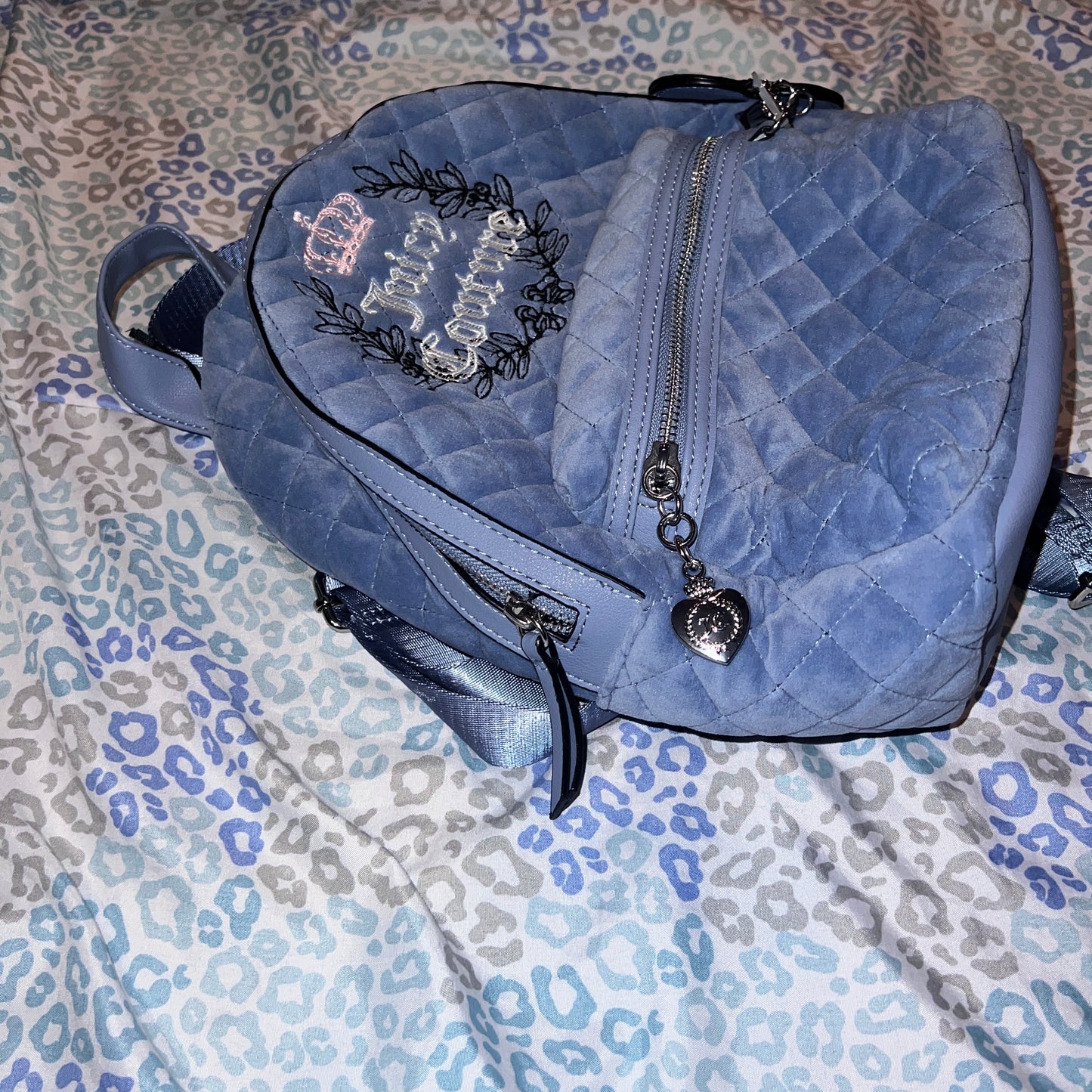 New Blue Juicy Couture Backpack Purse Bag Velour Quilted Y2K Vintage Style