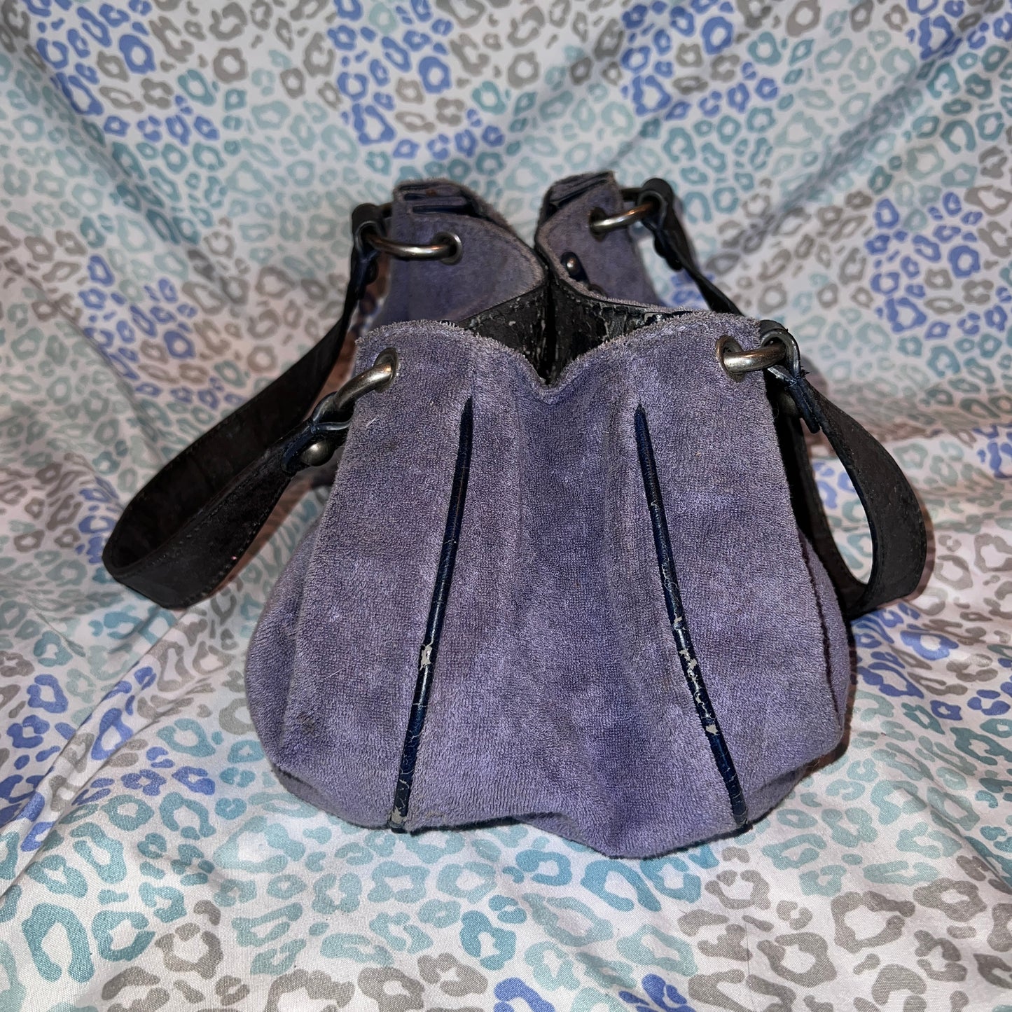 Vintage Blue Juicy Couture Purse Handbag Rhinestone Satchel Bag Y2K Terry Cloth
