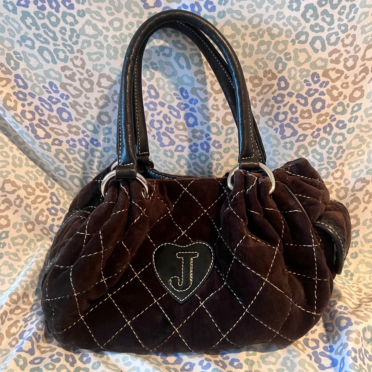 Vintage Dark Brown Juicy Couture Purse Handbag Satchel Bag Velour Quilted Y2K