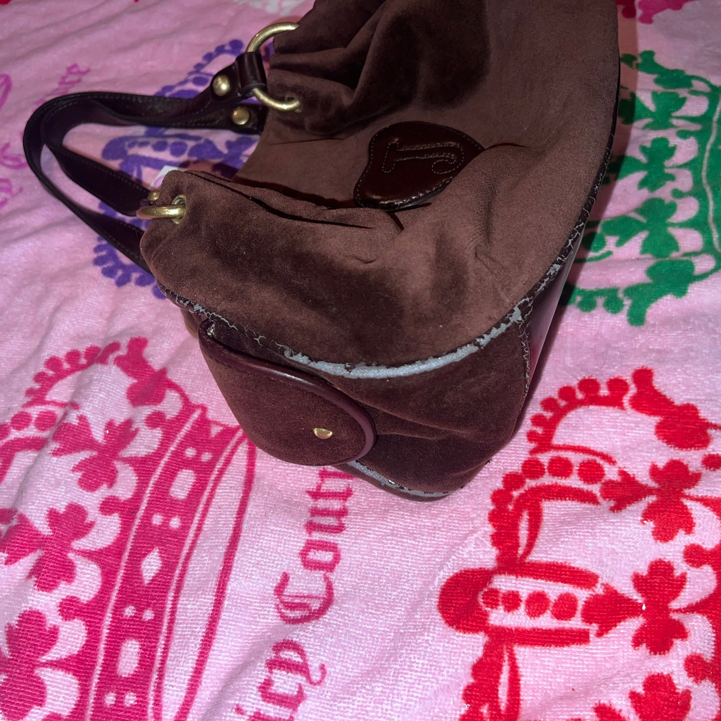 Vintage Pink Brown Juicy Couture Satchel Bag Purse Handbag Velour Y2K