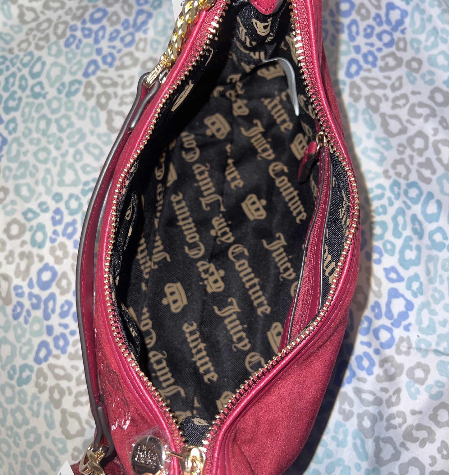 New Red Juicy Couture Purse Shoulder Bag Satchel Patch Scottie Dog Charm Handbag