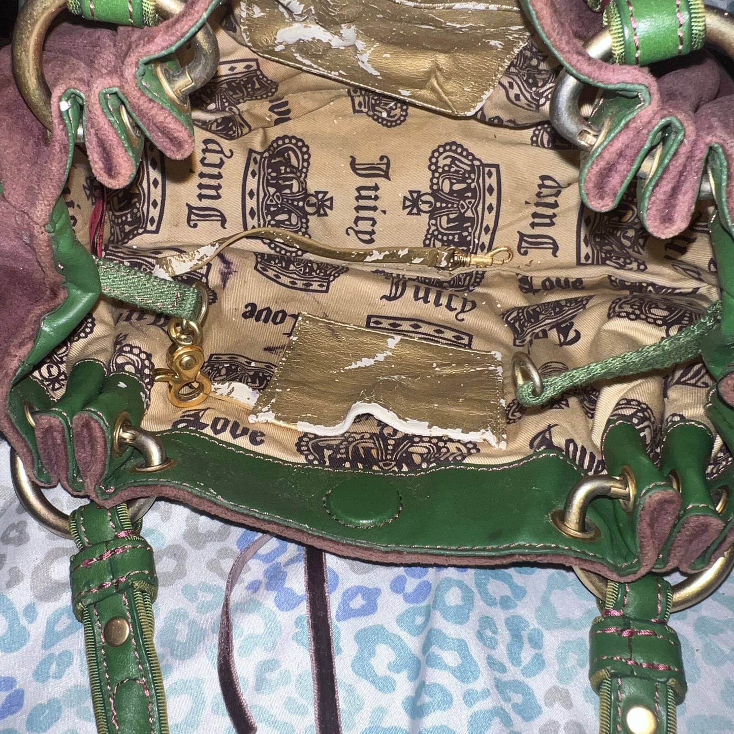 Vintage Green Purple Juicy Couture Purse Satchel Bag Handbag Velvet Y2K