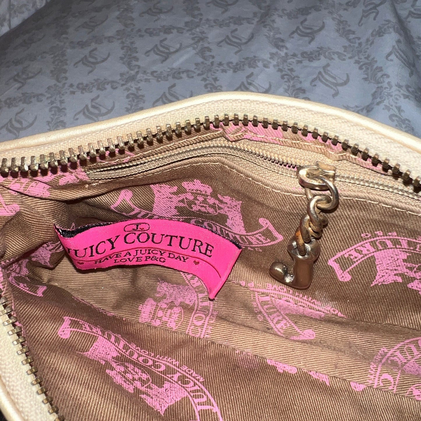 Vintage Gold Salmon Pink Juicy Couture Purse Bag Clutch Handbag Y2K Terry Cloth