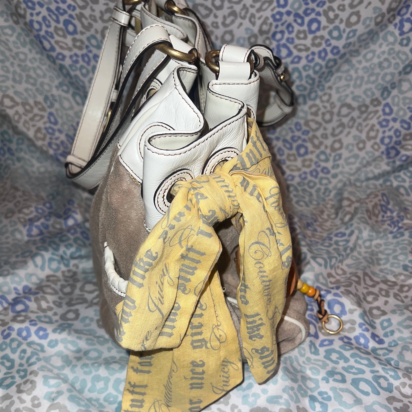 Vintage White Grey Juicy Couture Tote Bag Daydreamer Purse Handbag Terry Y2K
