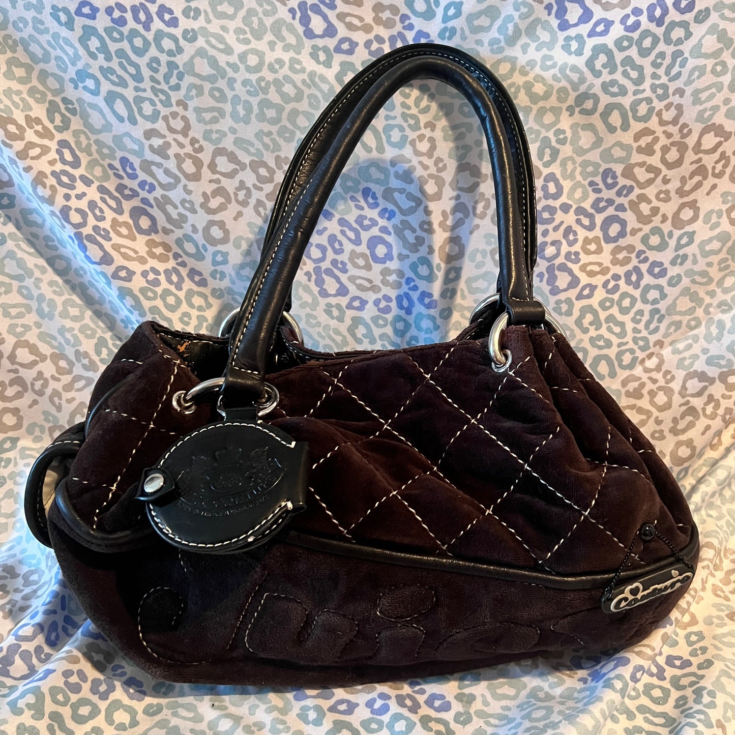 Vintage Dark Brown Juicy Couture Purse Handbag Satchel Bag Velour Quilted Y2K