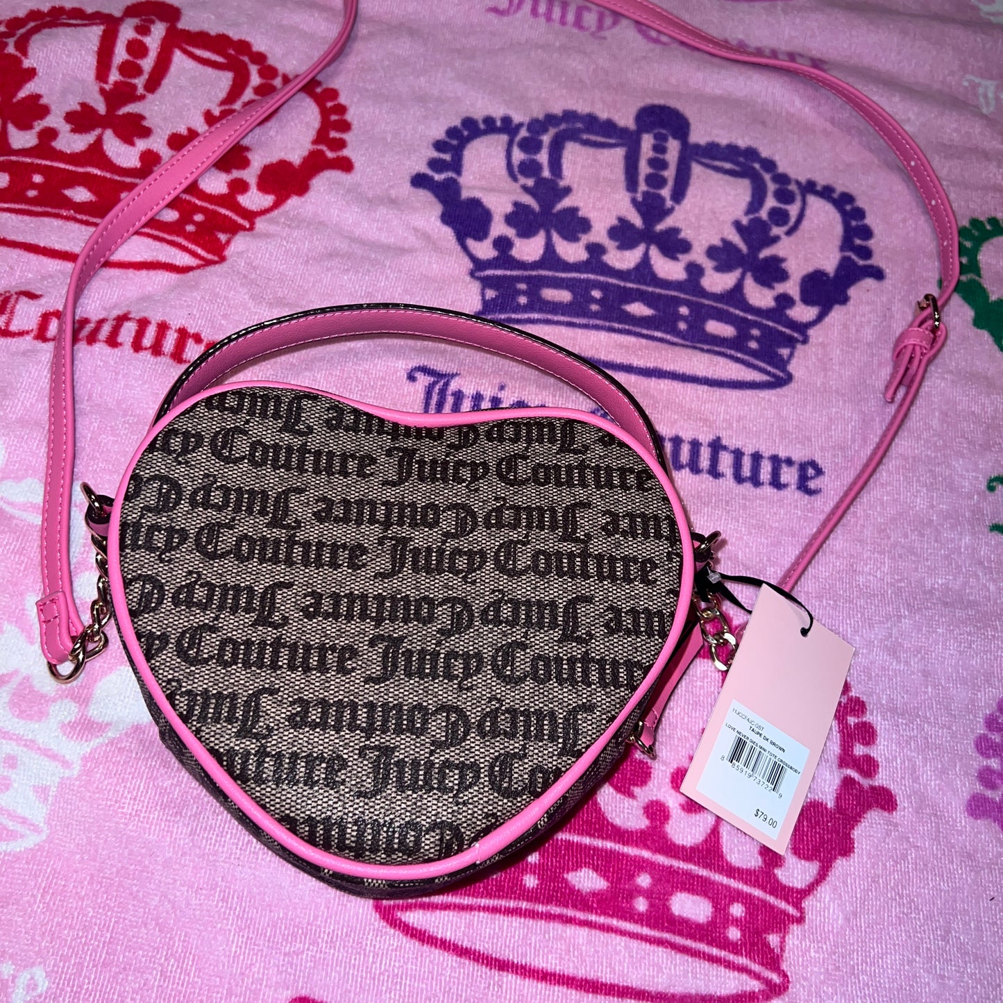 New Heart Pink Brown Juicy Couture Purse Crossbody BagLove Never Dies MSRP $79