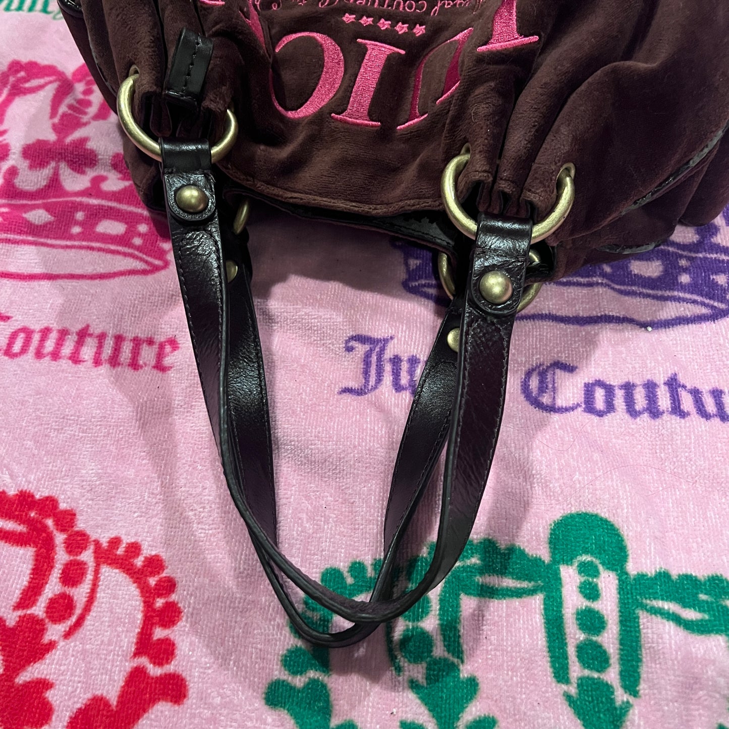 Vintage Pink Brown Juicy Couture Satchel Bag Purse Handbag Velour Y2K