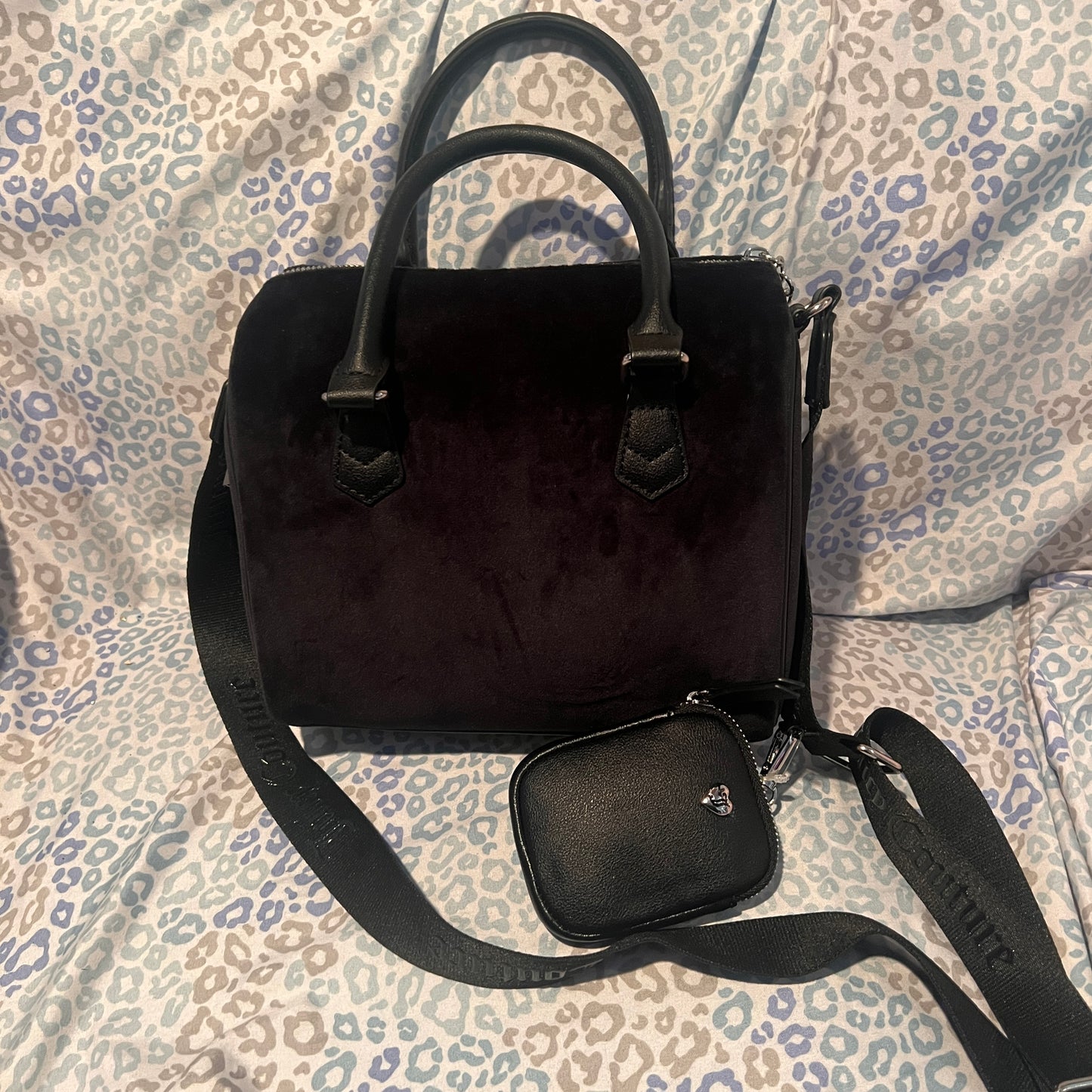 New Black Juicy Couture Satchel Bag Purse Crossbody Velvet Rhinestone MSRP $99