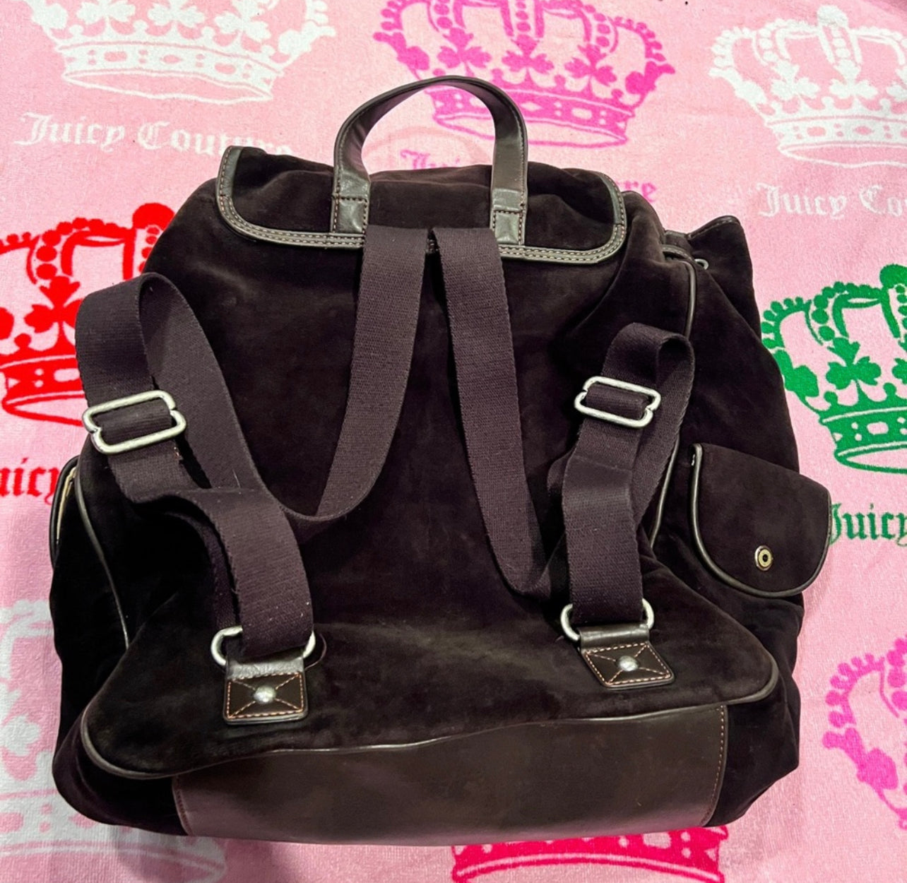 Vintage Black Juicy Couture Backpack Purse Bag Velour Juicy Couture University