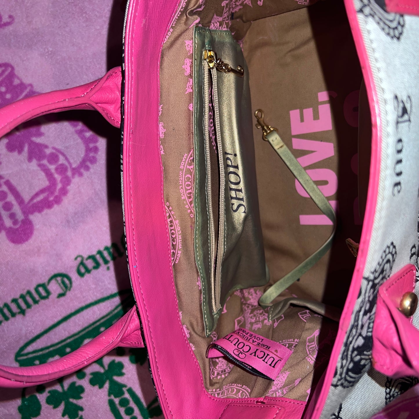 Vintage Pink Black Juicy Couture Purse Tote Bag Satchel XL Size Y2K