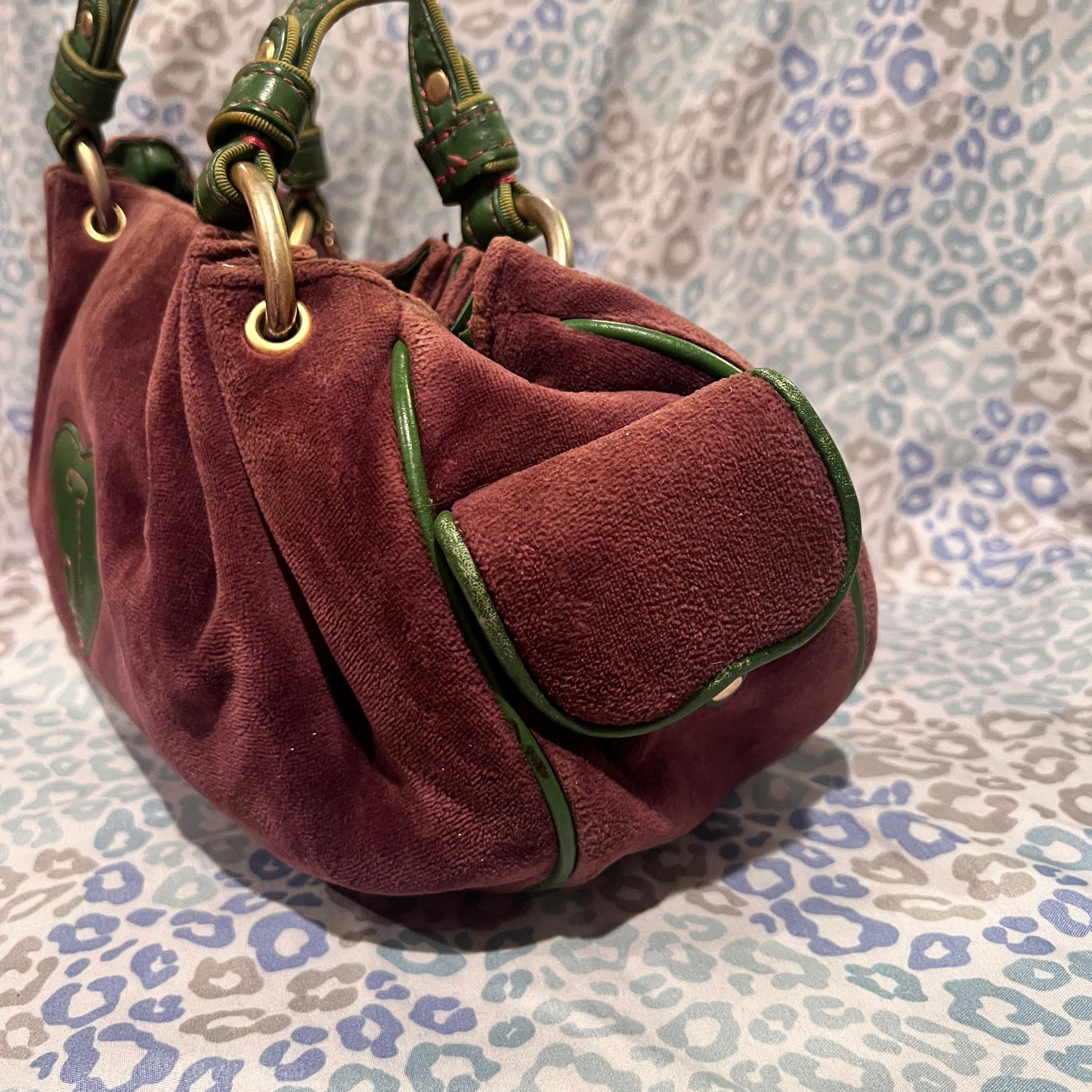 Vintage Green Purple Juicy Couture Purse Satchel Bag Handbag Velvet Y2K