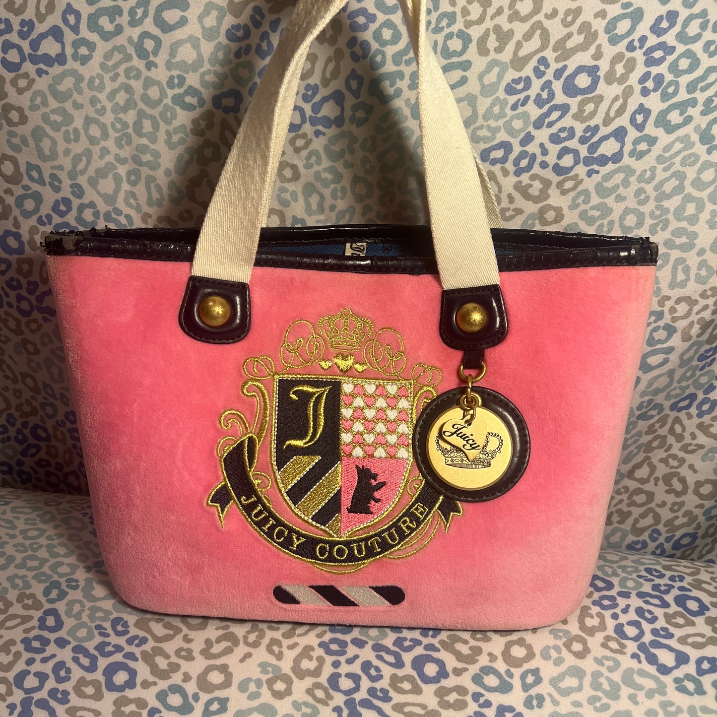 Vintage Pink Juicy Couture Tote Bag Purse Satchel Handbag Velour Y2K