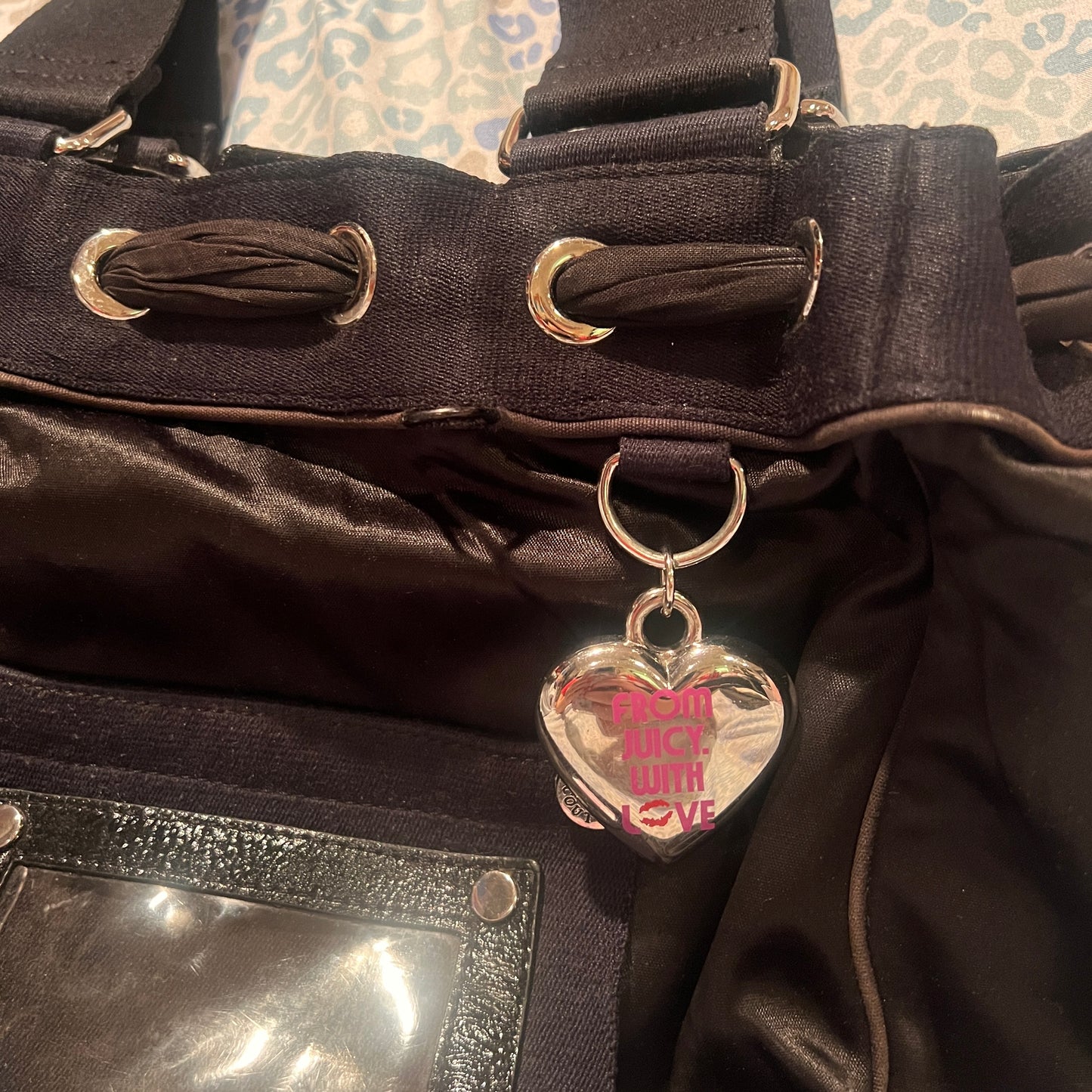 Vintage Black Juicy Couture Purse Tote Bag Handbag Daydreamer Y2K Satin McBling