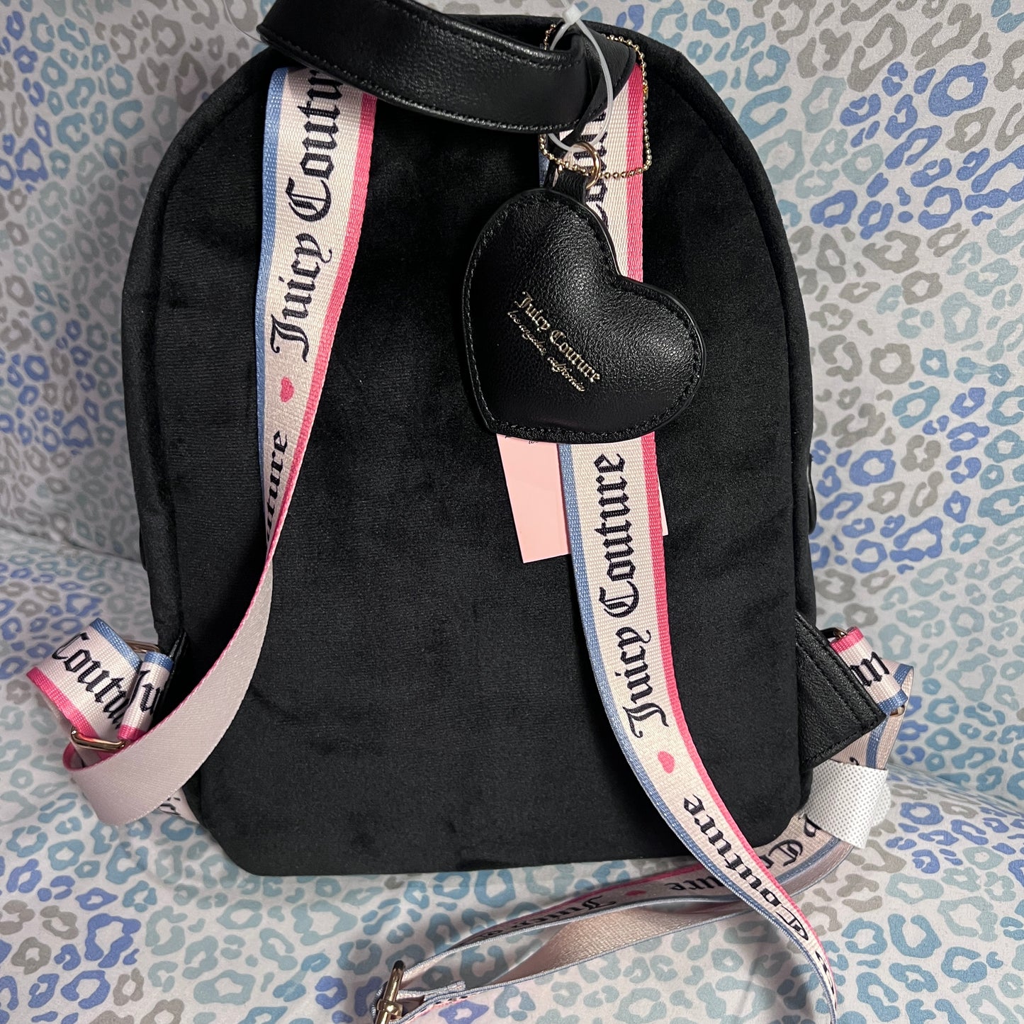 New Black Juicy Couture Backpack + Bag Charm NWT Purse Bag Velvet MSRP $99