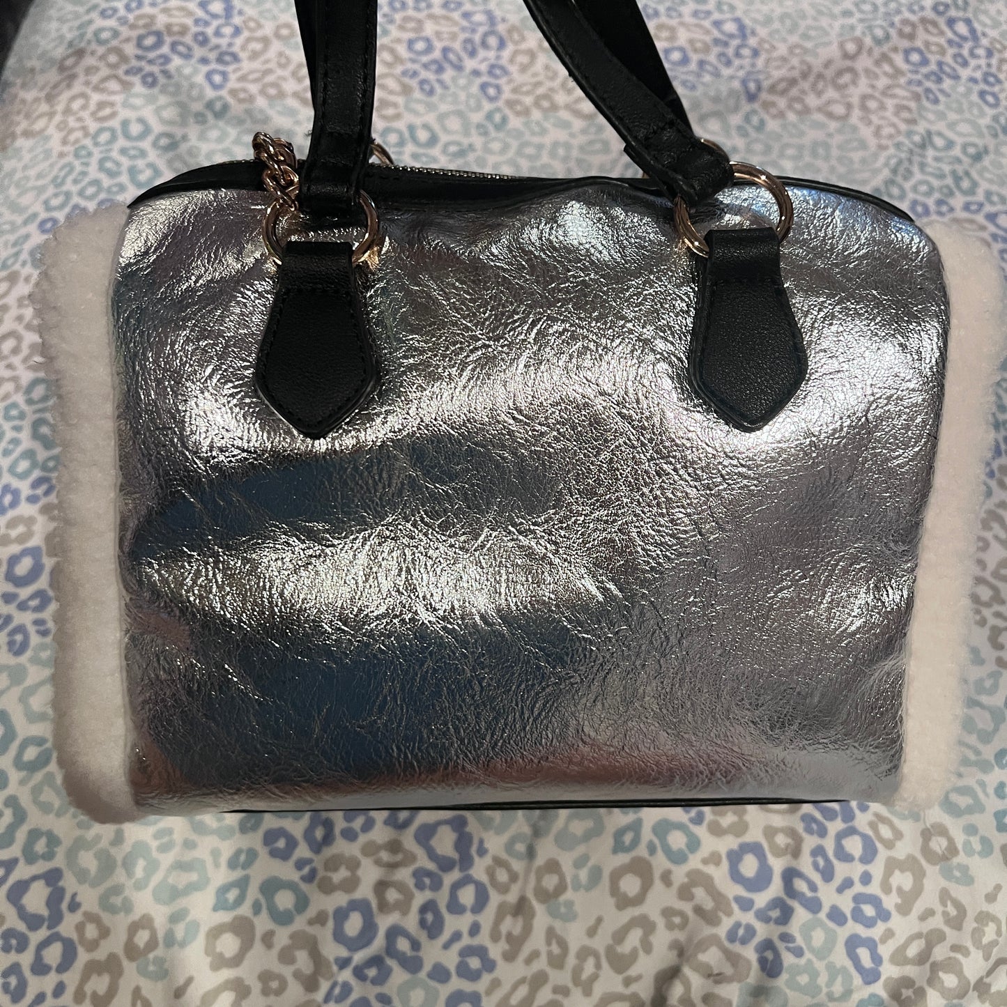 New Silver Juicy Couture Purse Bag Handbag Shear Genius Satchel Sherpa MSRP $99
