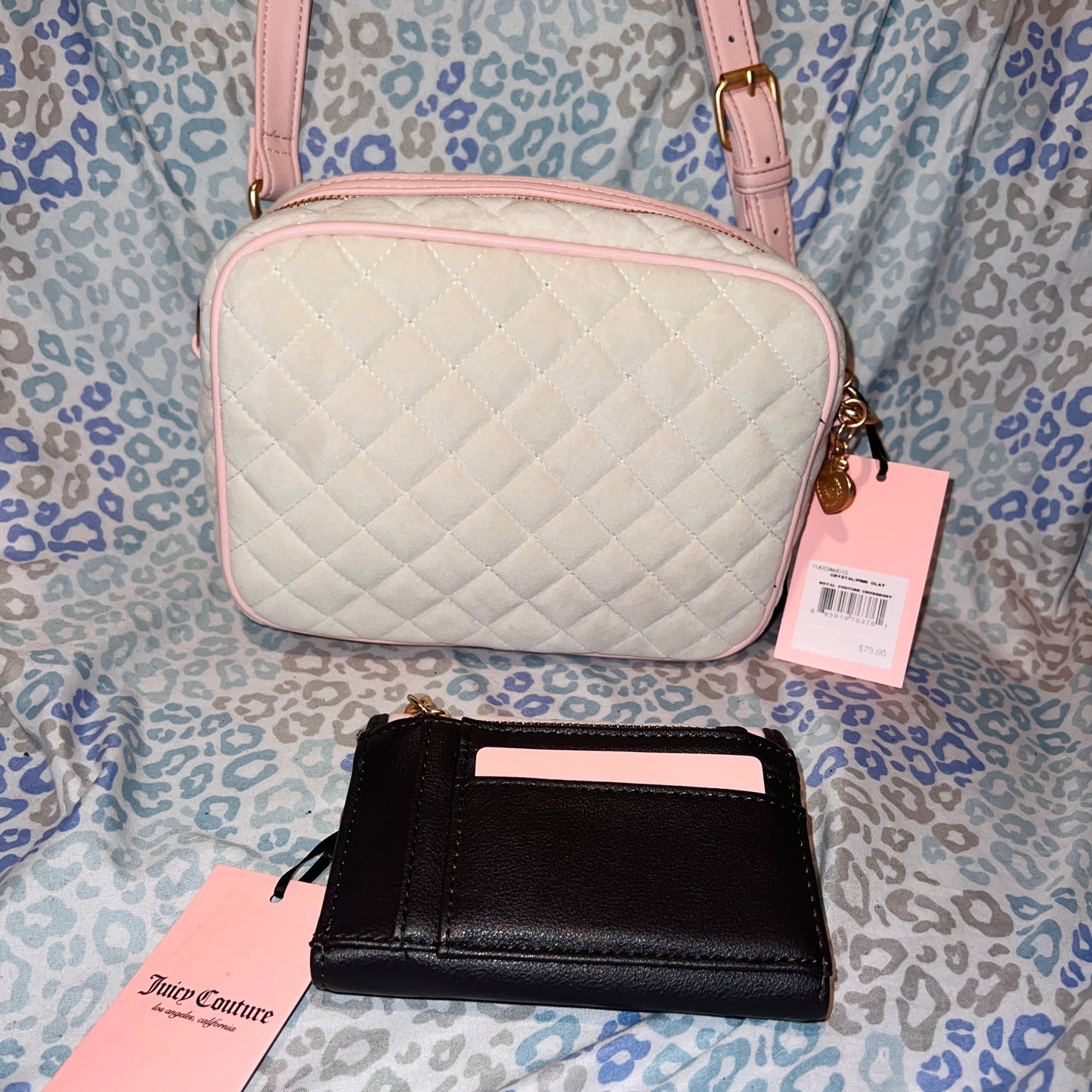 New Beige Pink Juicy Couture Purse + Wallet NWT Royal Couture Crossbody Bag Y2K