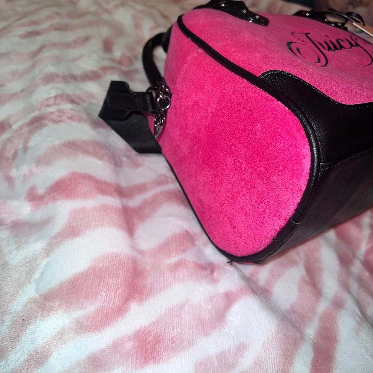 New Hot Pink Juicy Couture Purse Terry Cloth Raising Star Bowler Bag MSRP $89