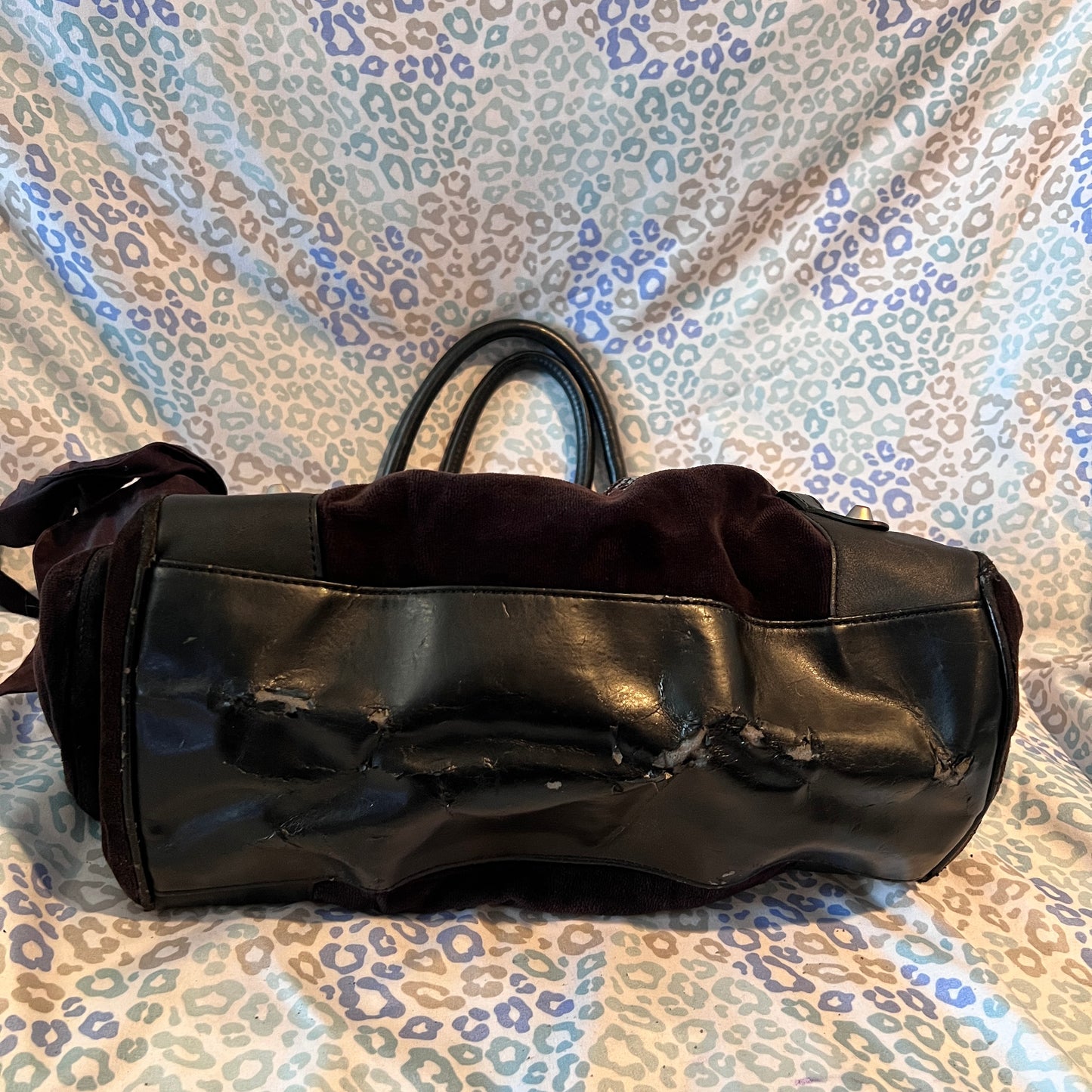 Vintage Black Juicy Couture Purse Daydreamer Tote Bag Scottie Dog Handbag Velour