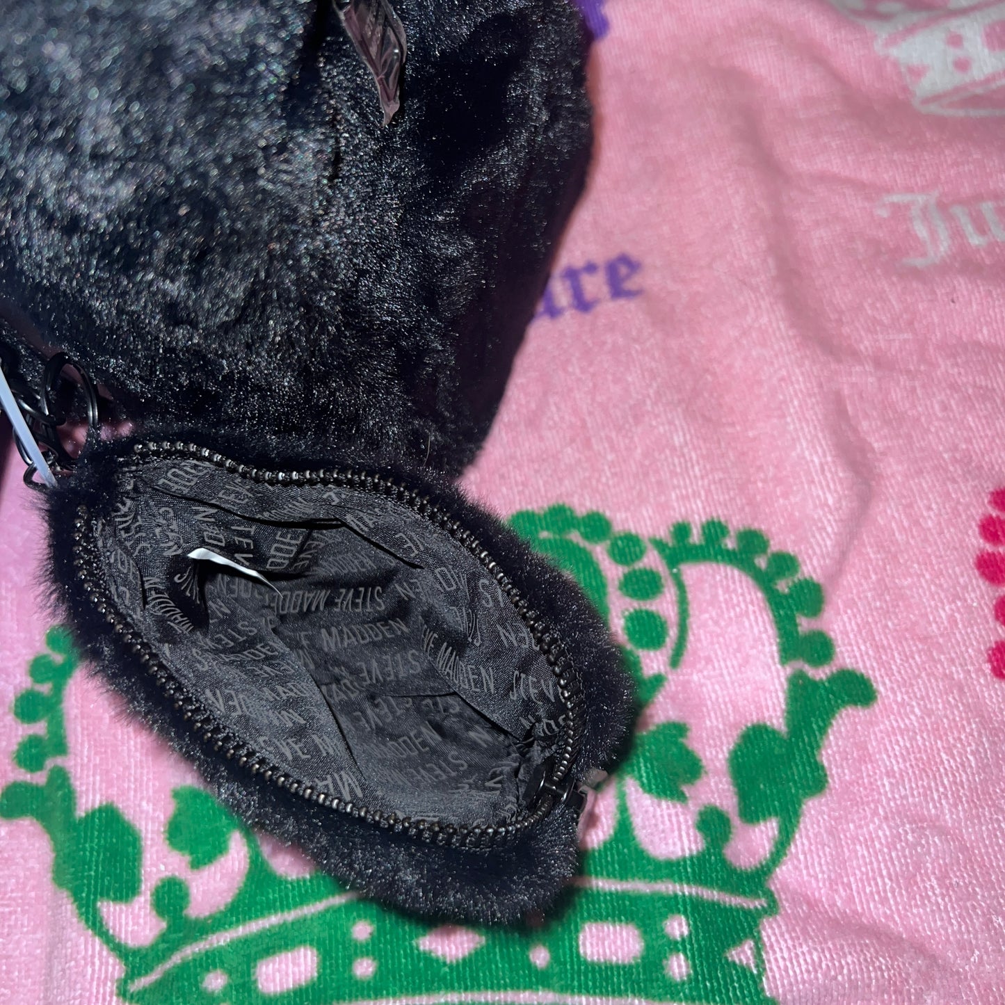 New Faux Fur Black Steve Madden Purse Satchel Bag Handbag MSRP $98 Bmickey