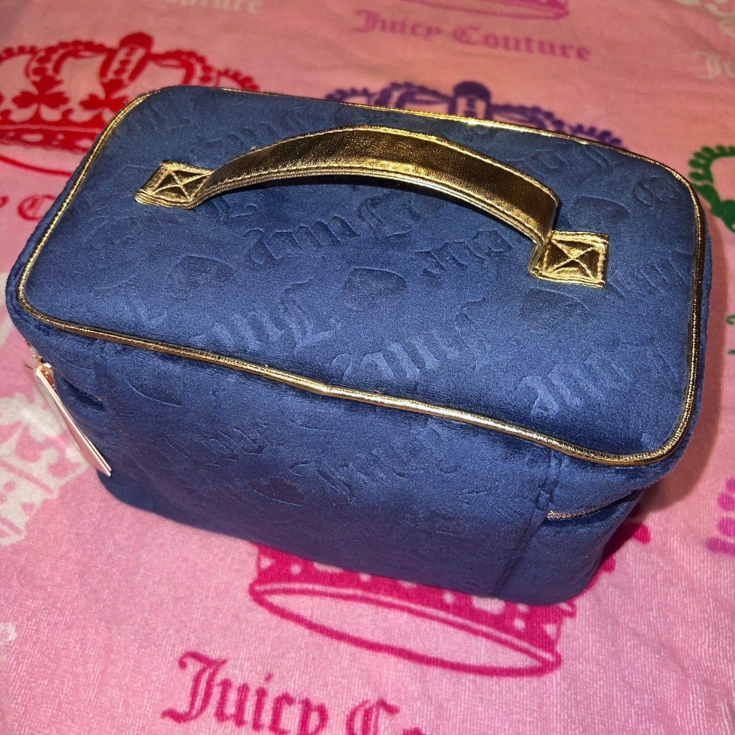 New Blue Juicy Couture Train Case Makeup Bag Velvet Cosmetic Purse