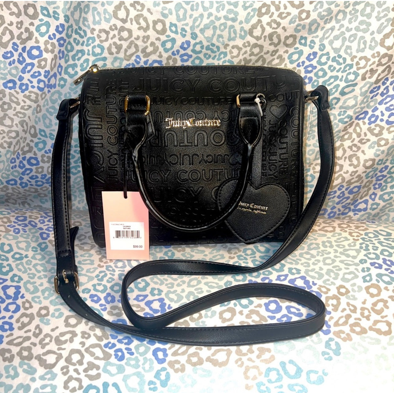 New Black Juicy Couture Purse Licorice Satchel Barrel Bag MSRP $99 Embossed