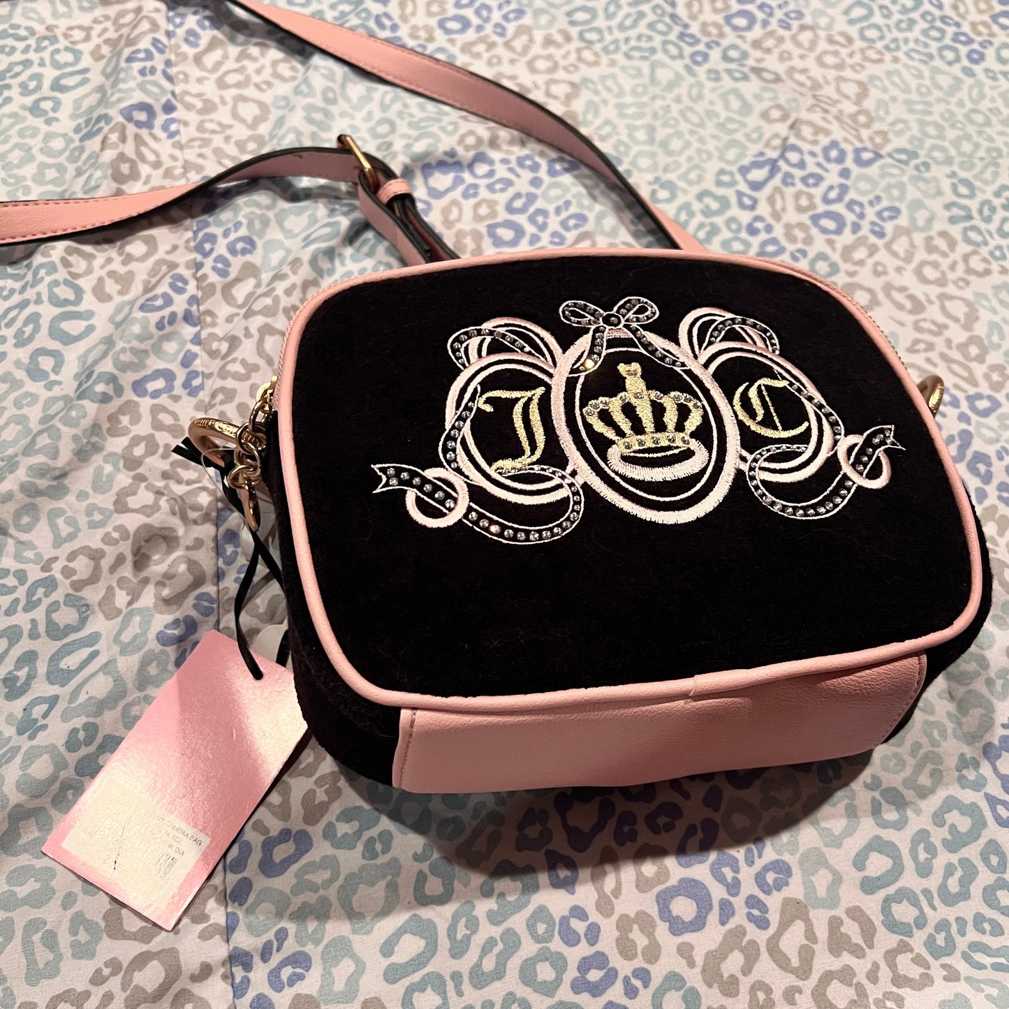 New Pink Black Juicy Couture Purse Crossbody Bag Vintage Style Y2K Camera Bag