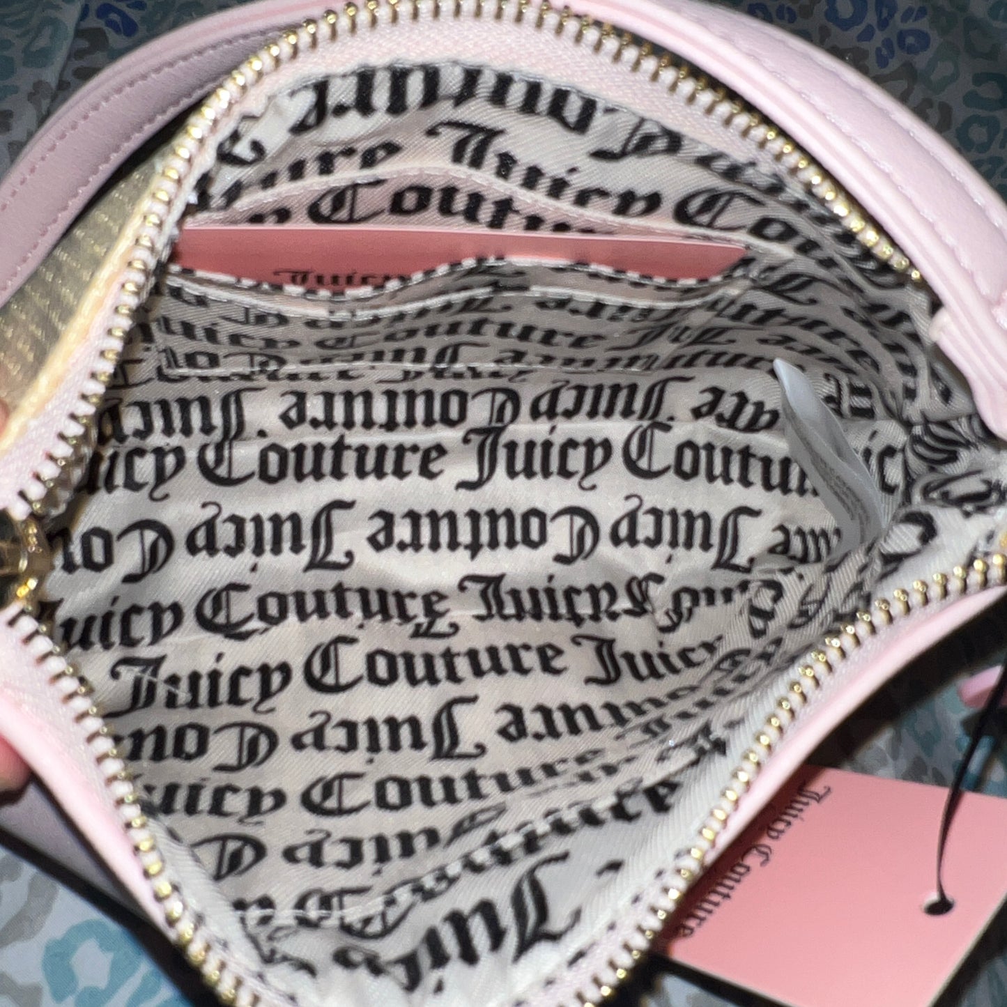 New Pink Tan Straw Juicy Couture Wristlet Purse Clutch Bag Handbag Floral Flower