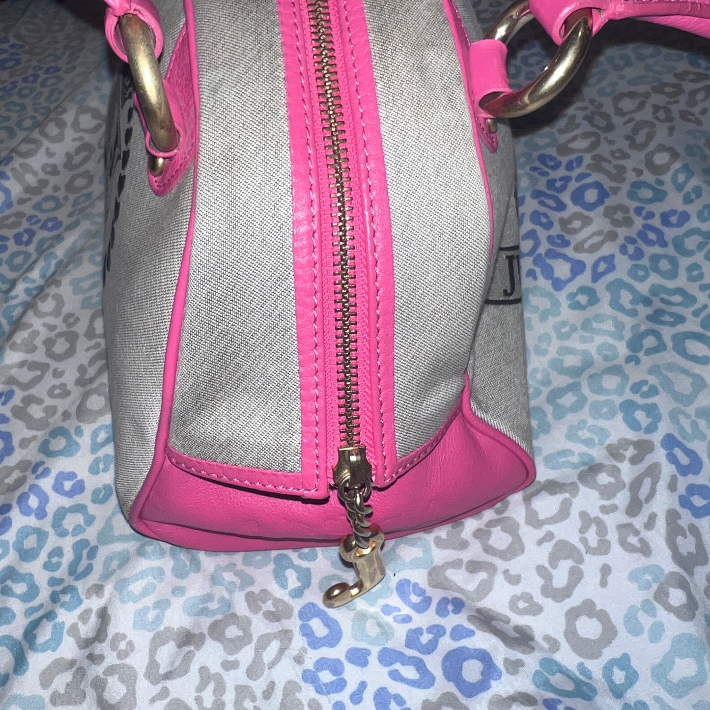 Vintage Pink Grey Juicy Couture Bowler Bag Handbag Purse Satchel Scottie Dog Y2K