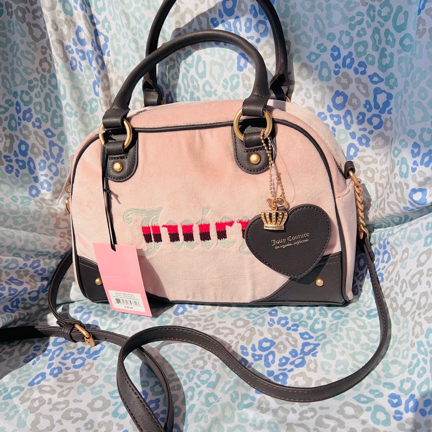 New Pink Juicy Couture Purse Crossbody Bowler Bag Velvet Heritage MSRP $99