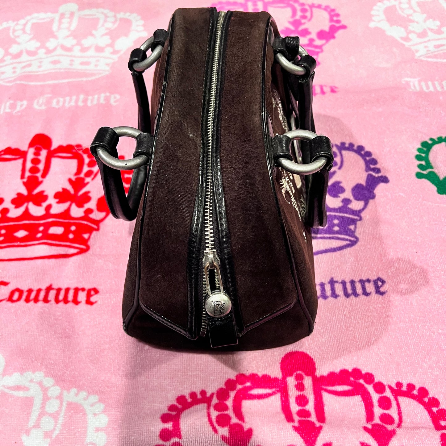 Vintage Black Juicy Couture Purse Bowler Bag Satchel Handbag Velour Y2K