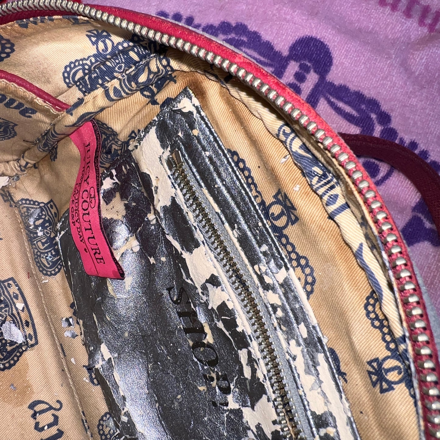 Vintage Red Blue Juicy Couture Bowler Bag Purse Handbag Trustfund University Y2K