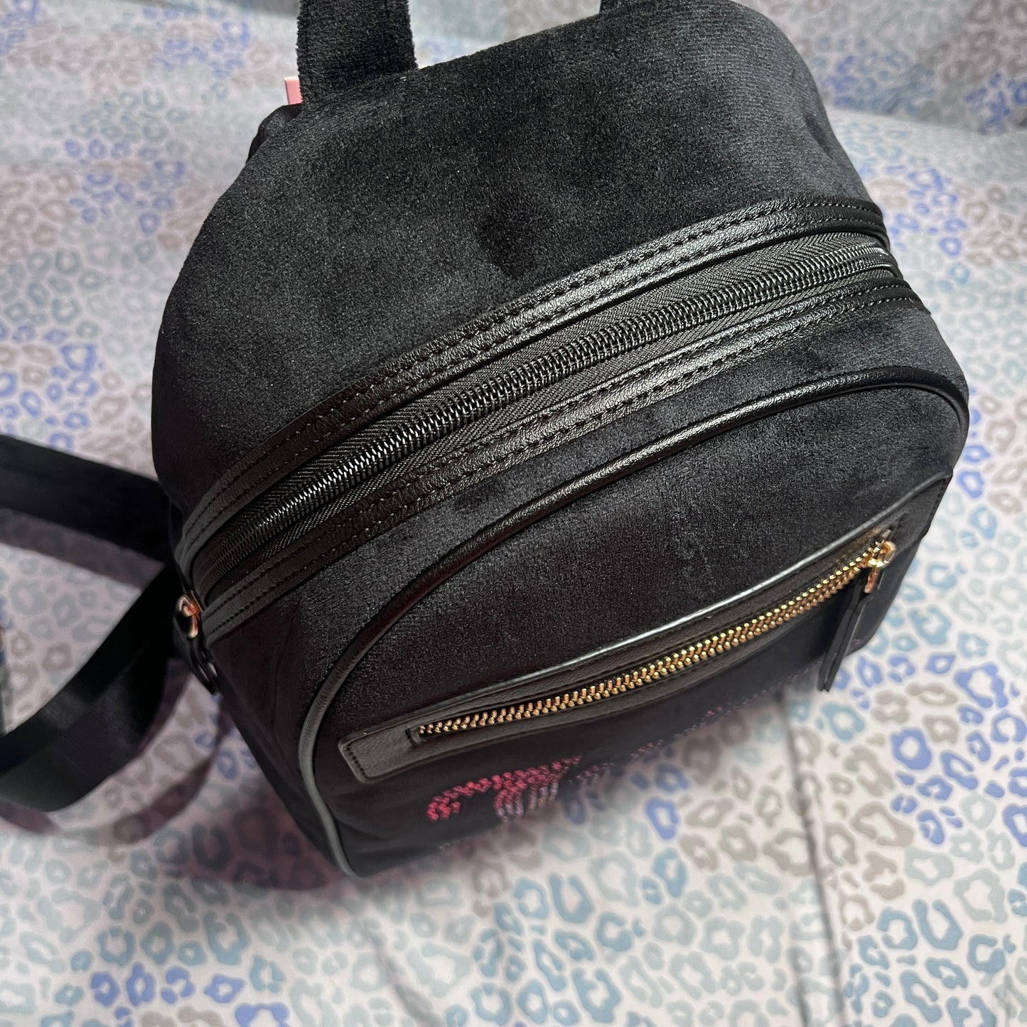 New Black Juicy Couture Backpack Purse Bag Velour