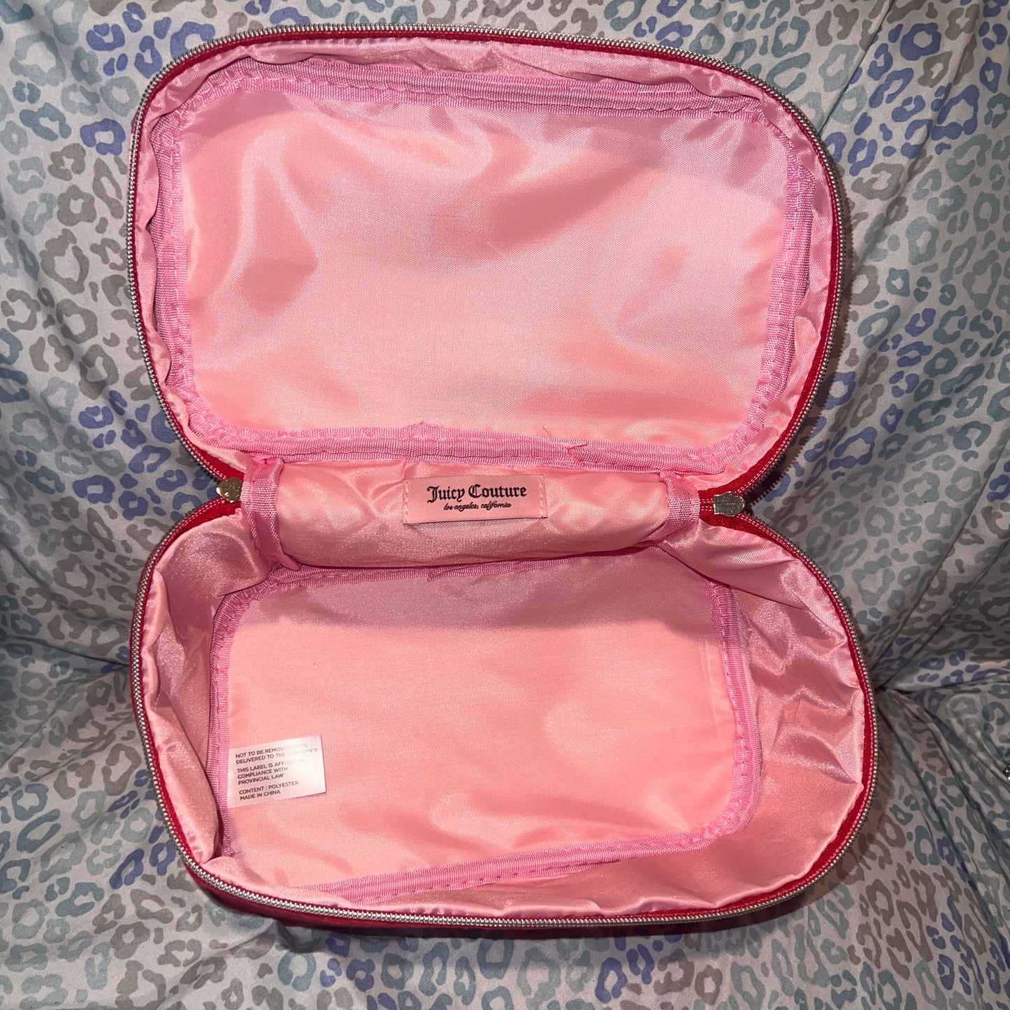 New Red Pink Juicy Couture Makeup Bag Cosmetic Travel Case Cherry Velvet
