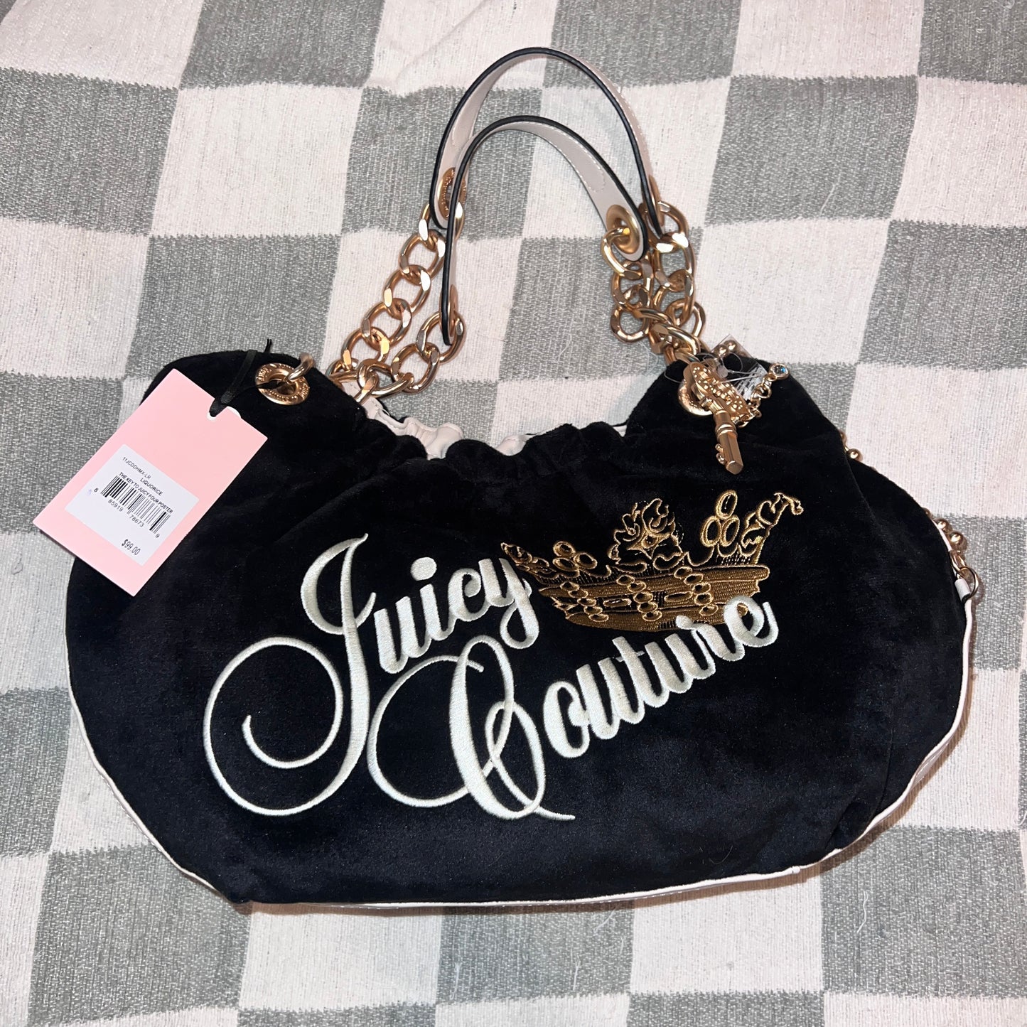 New Juicy Couture Black Satchel Bag + Cheetah Pouch Velour Vintage Style Purse