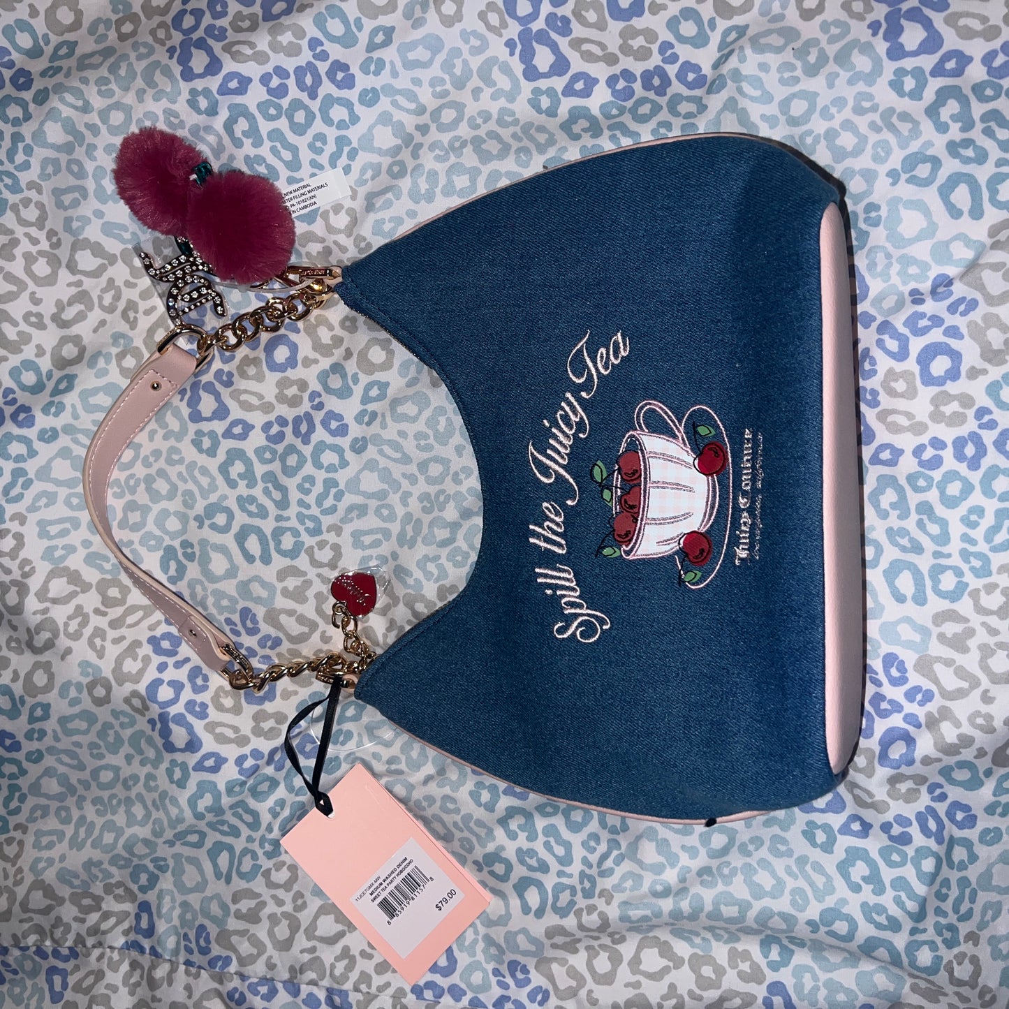New Blue Juicy Couture Purse Satchel Bag Handbag Spill The Juicy Tea Denim