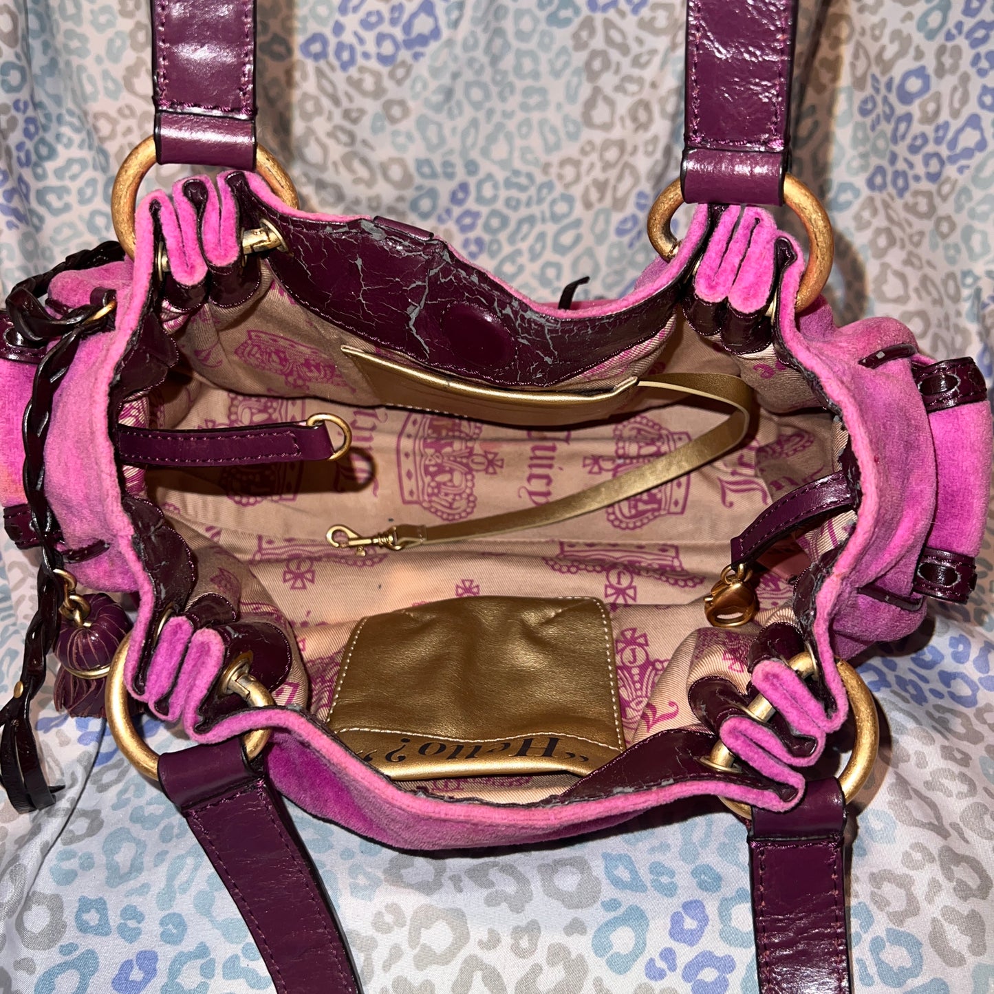 Vintage Purple Juicy Couture Purse Handbag Satchel Bag Y2K Velour Rare