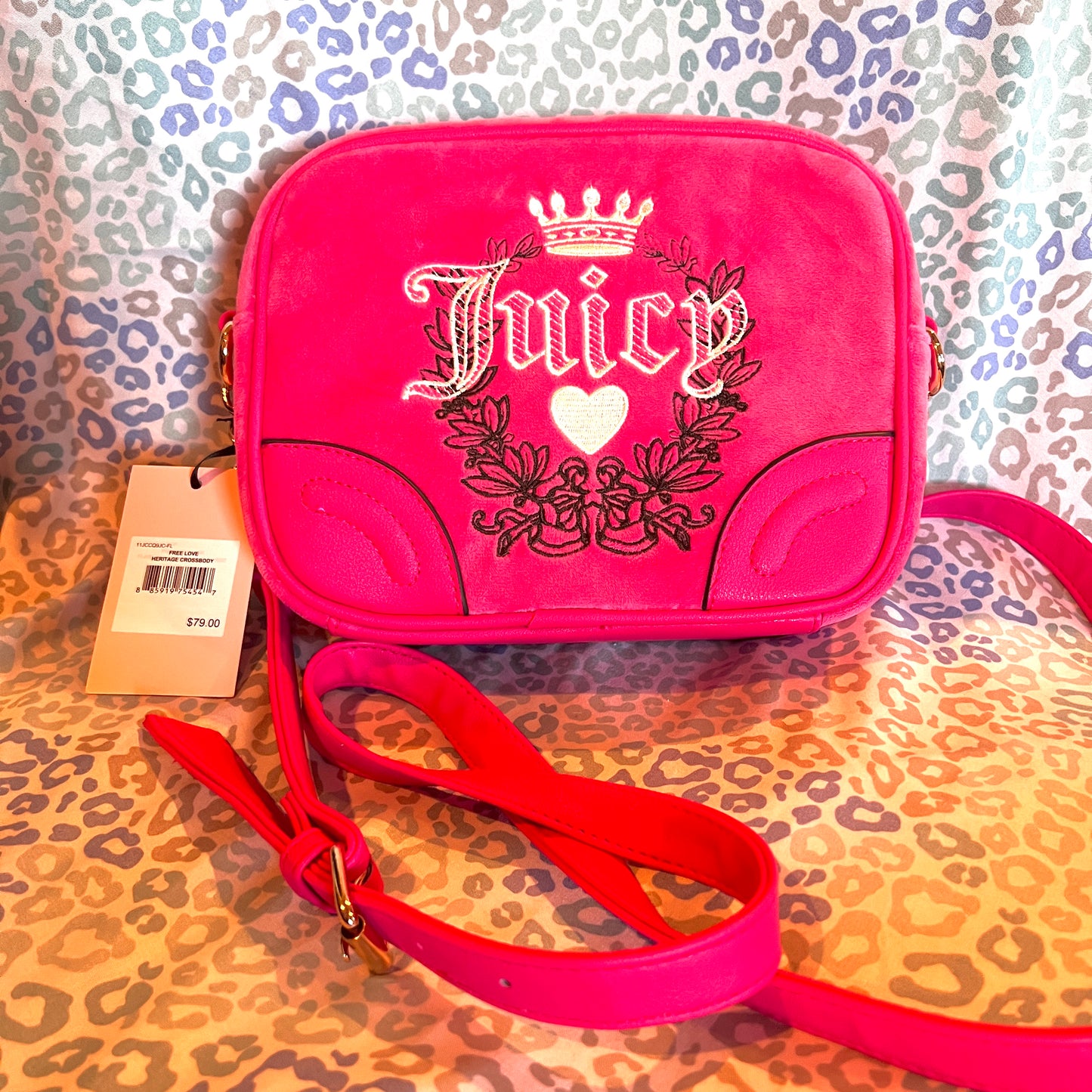 New Pink Juicy Couture Purse Handbag Crossbody Bag Velour Vintage Style MSRP $79