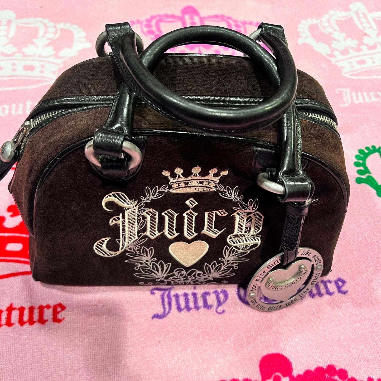 Vintage Black Juicy Couture Purse Bowler Bag Satchel Handbag Velour Y2K