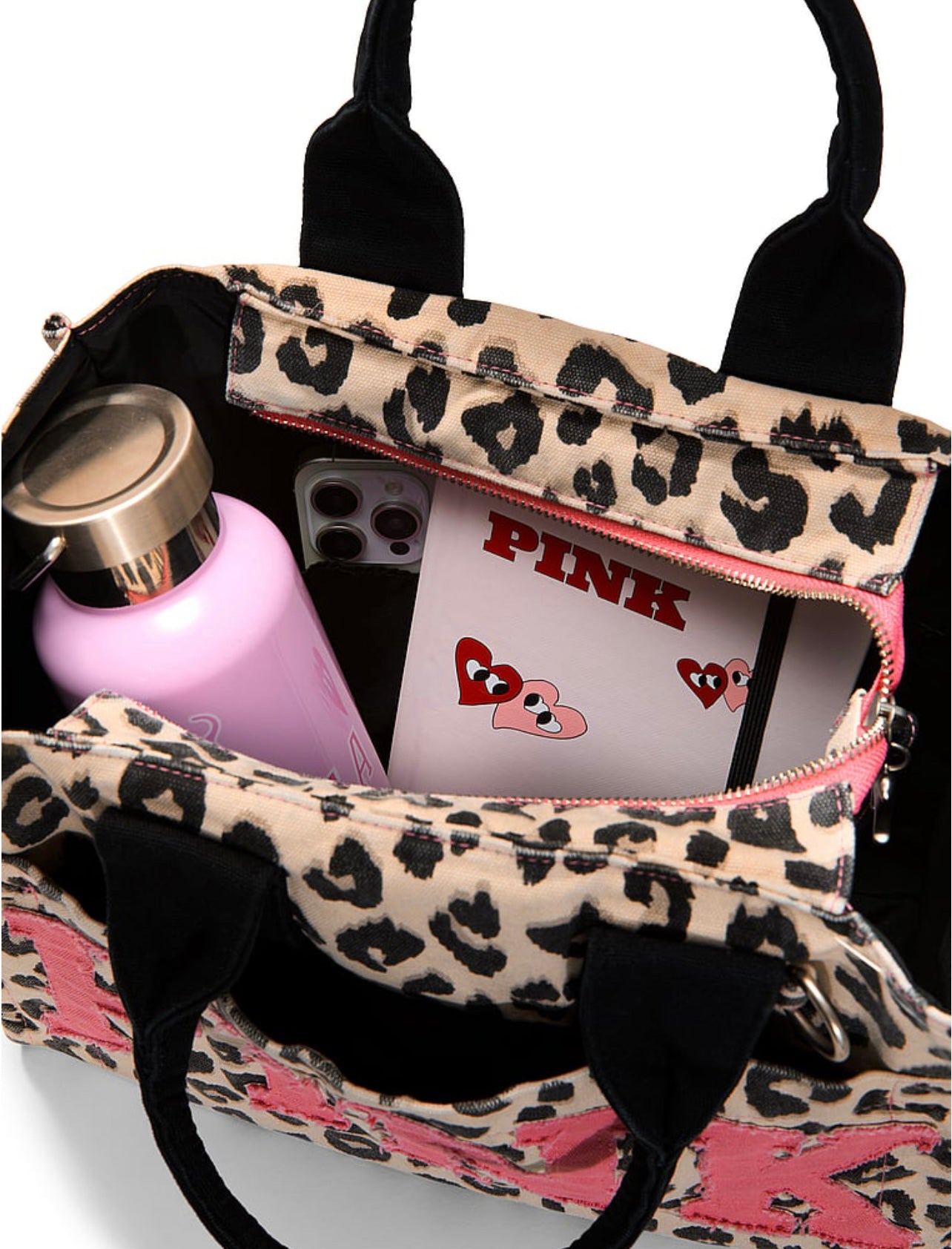 New VS PINK Leopard Cheetah Print Hot Pink Logo Mini Crossbody Tote Bag Viral