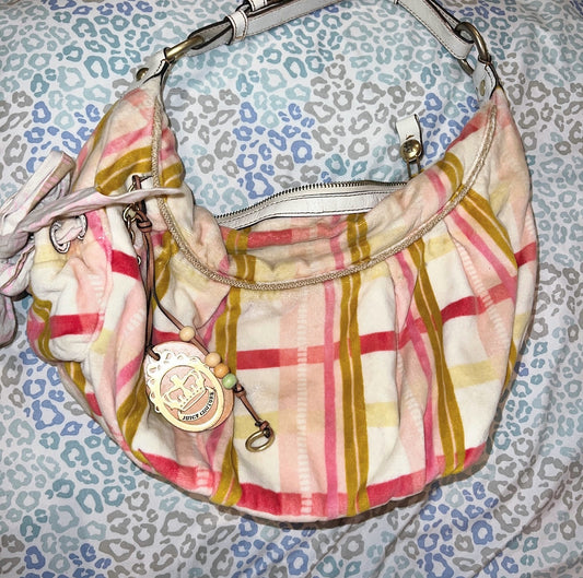 Vintage Pink White Plaid Juicy Couture Purse Satchel Bag Handbag Y2K