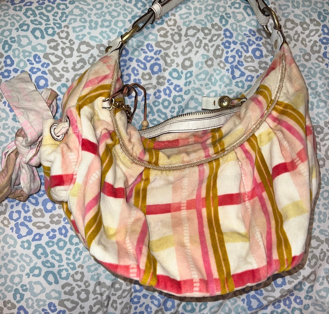 Vintage Pink White Plaid Juicy Couture Purse Satchel Bag Handbag Y2K