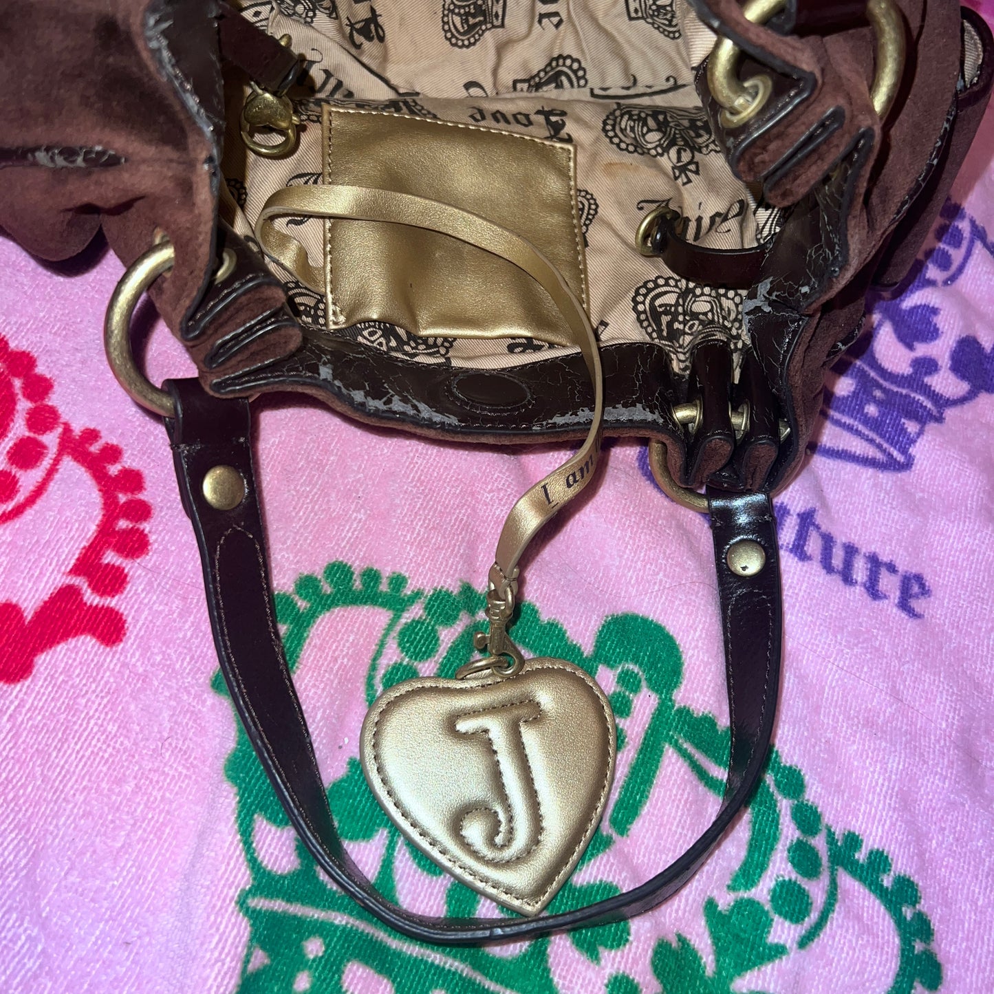 Vintage Pink Brown Juicy Couture Satchel Bag Purse Handbag Velour Y2K