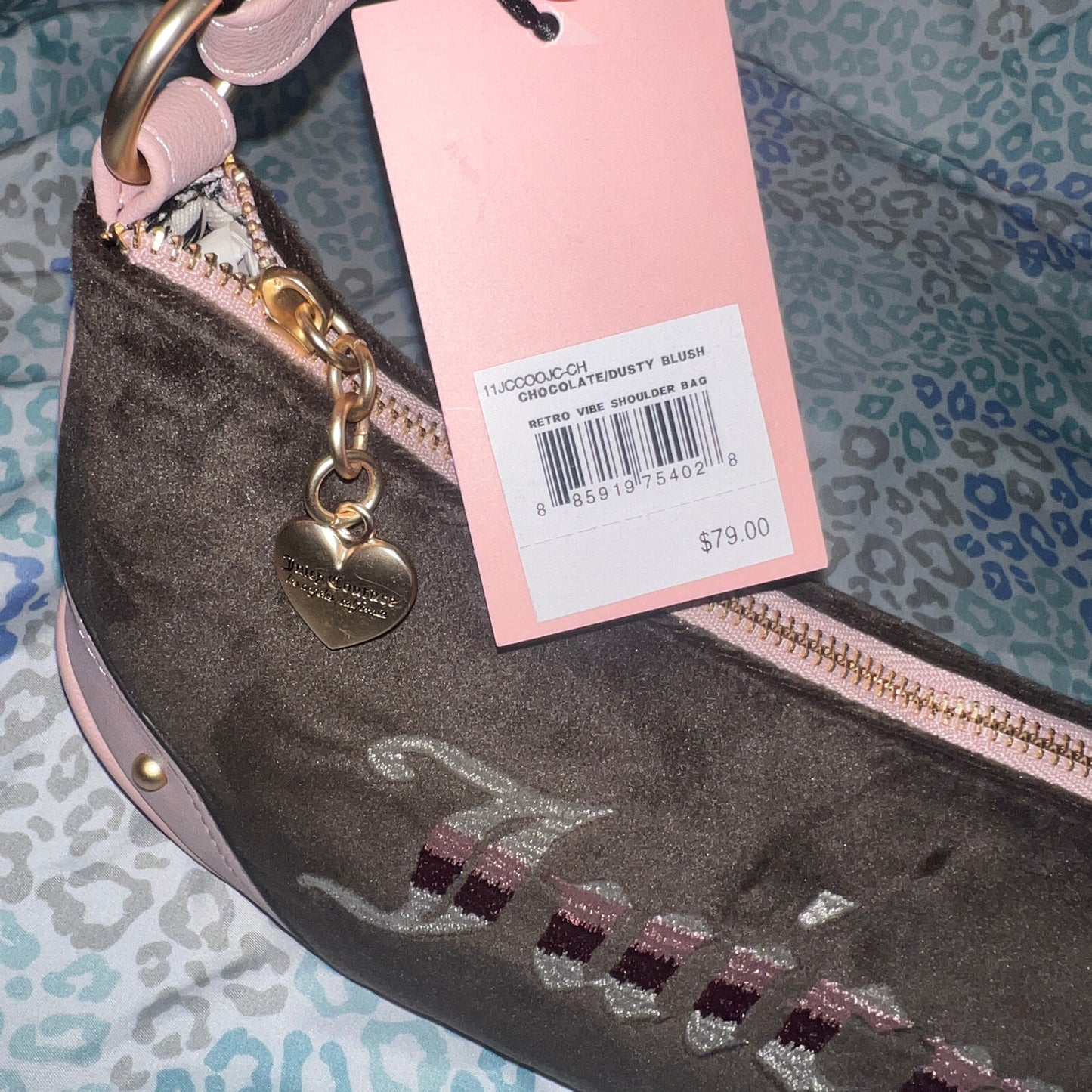 New Pink Brown Juicy Couture Purse Handbag Bag Velour Vintage Style MSRP $79