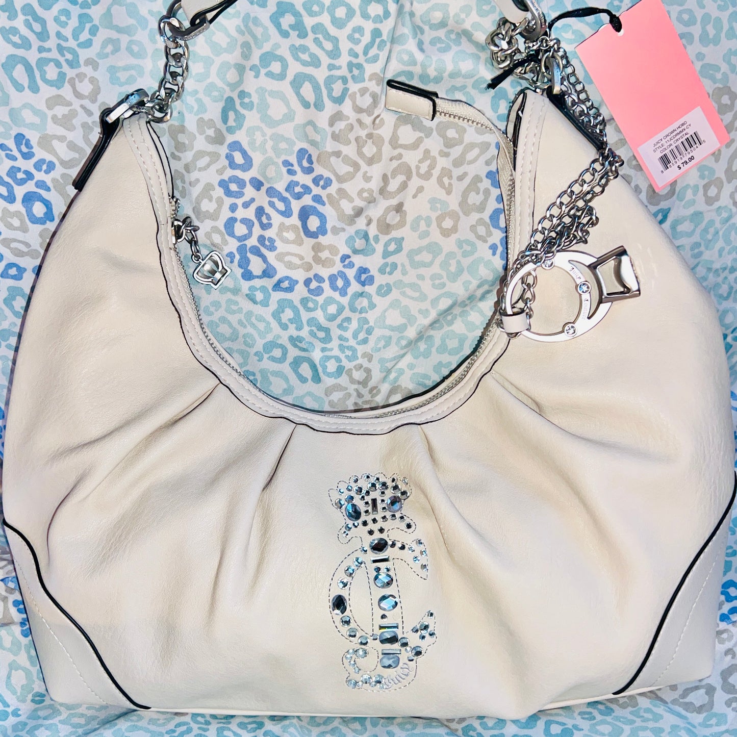 New Beige Juicy Couture Purse Satchel Bag Handbag Pleather Crown Hobo MSRP $79