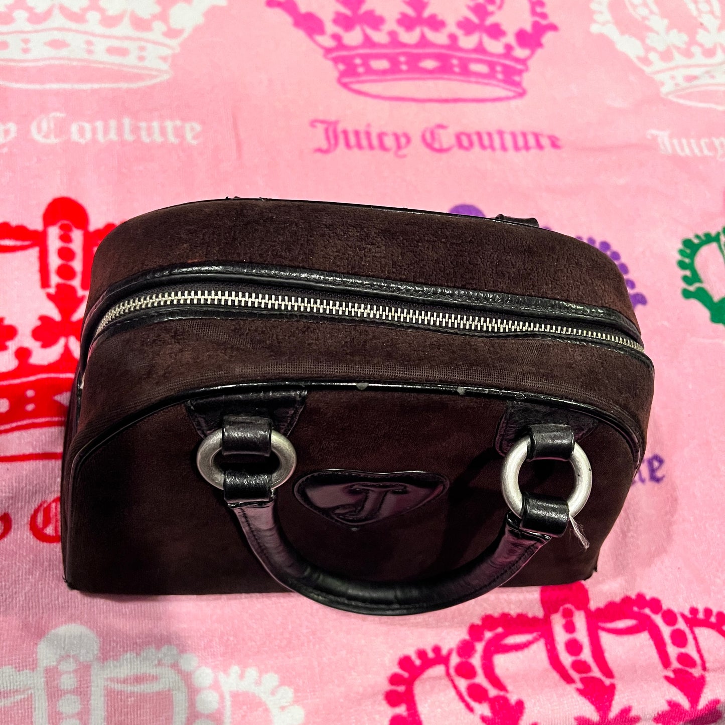 Vintage Black Juicy Couture Purse Bowler Bag Satchel Handbag Velour Y2K