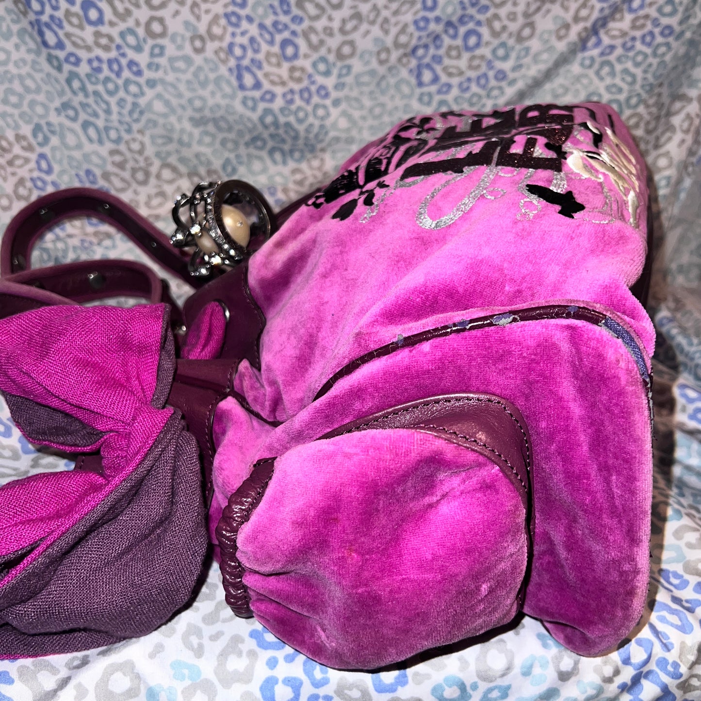 Vintage Purple Juicy Couture Purse Daydreamer Velvet Tote Bag Live for Juicy Y2K
