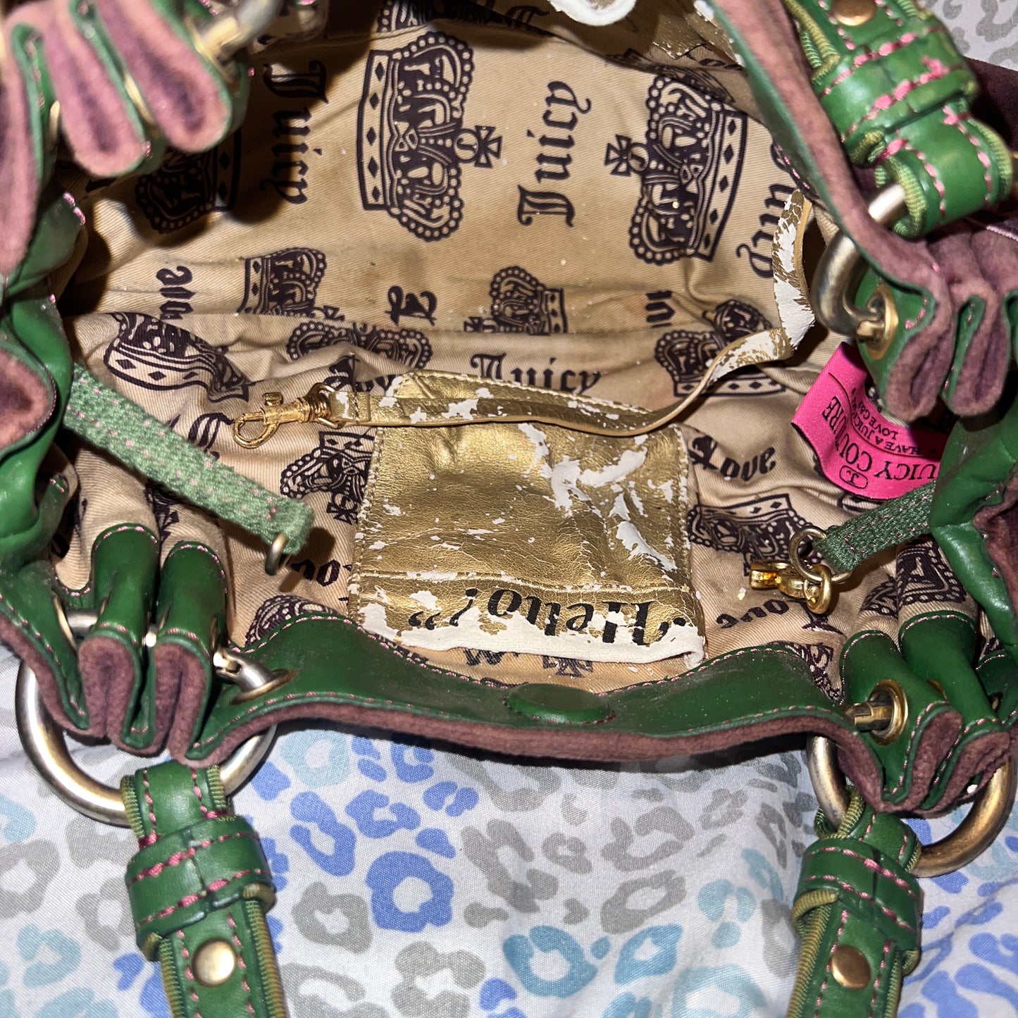 Vintage Green Purple Juicy Couture Purse Satchel Bag Handbag Velvet Y2K
