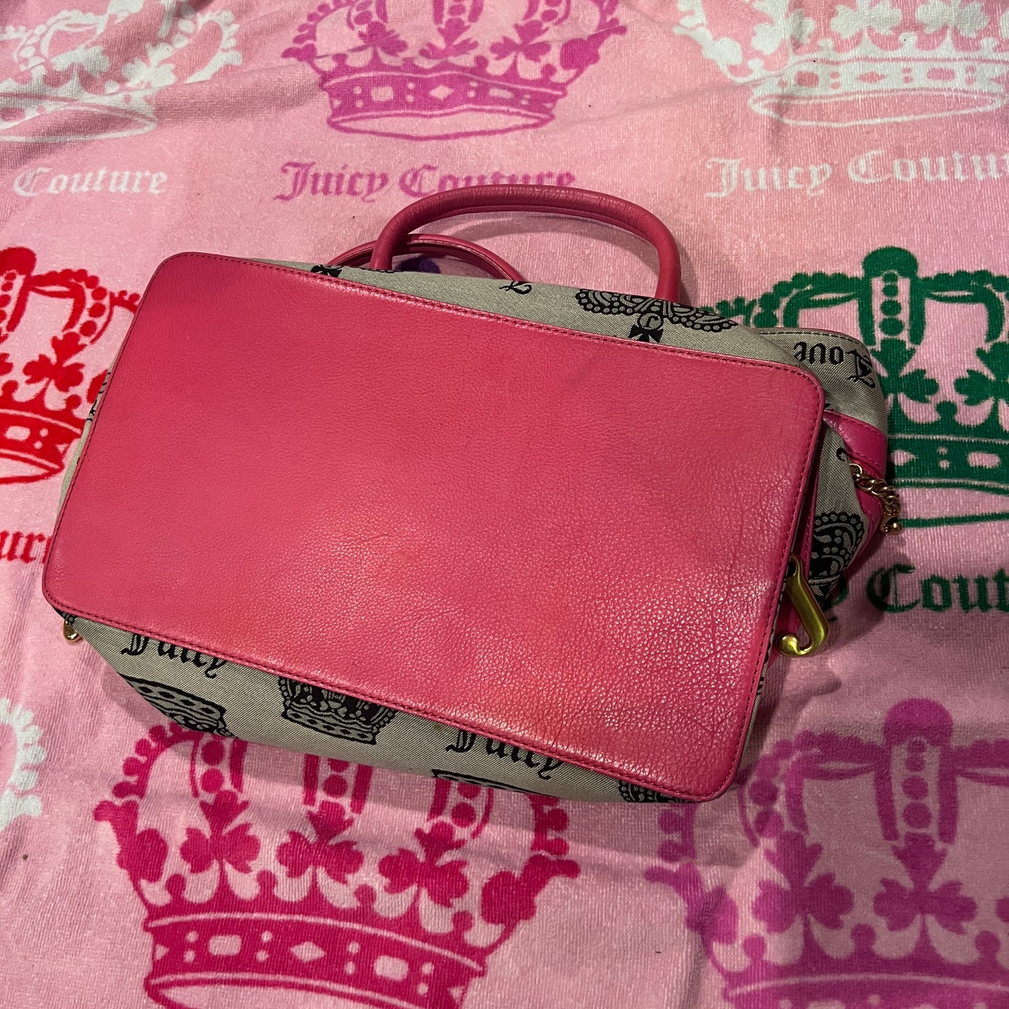 Vintage Pink Black Juicy Couture Purse Tote Bag Satchel XL Size Y2K
