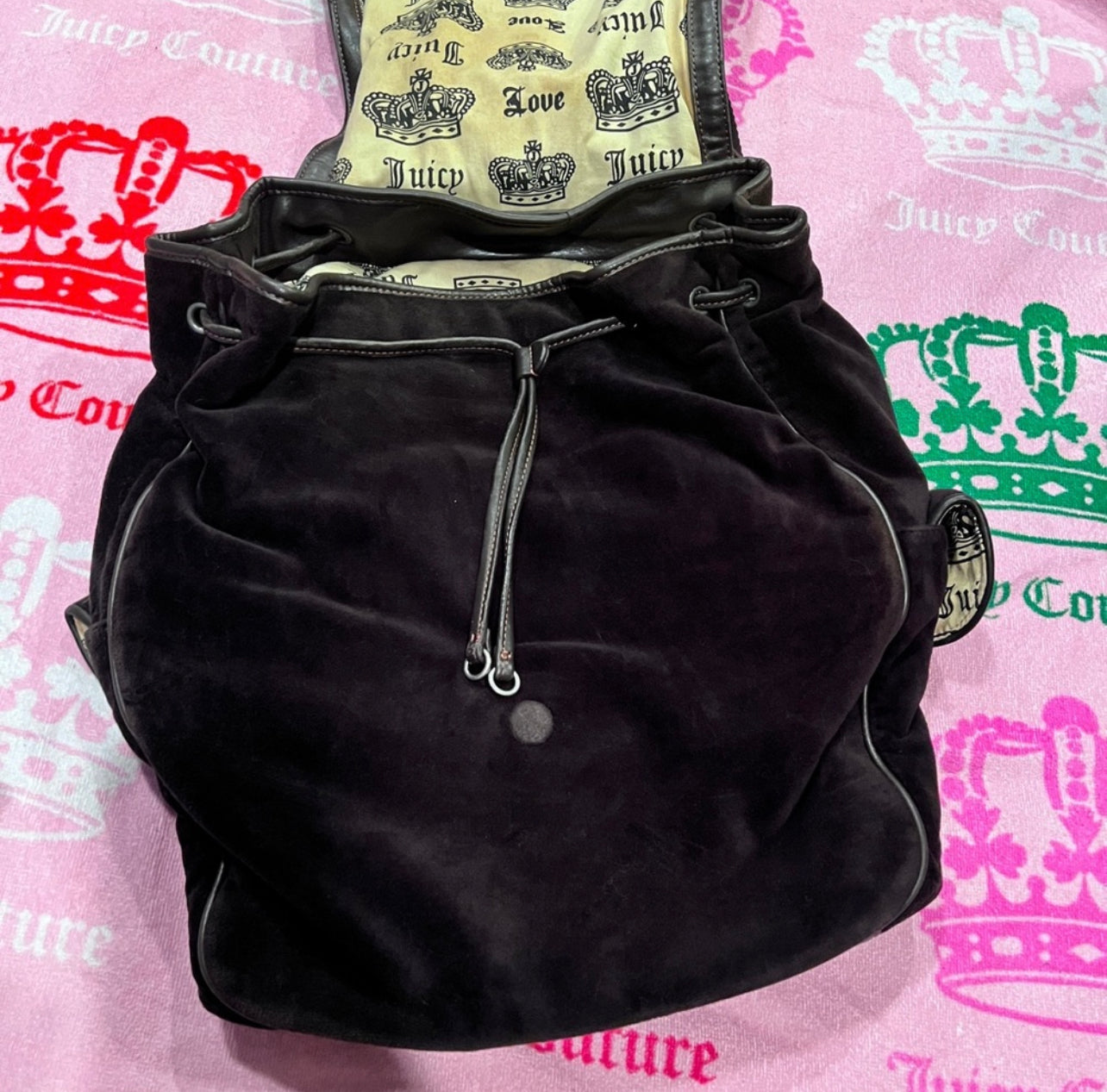 Vintage Black Juicy Couture Backpack Purse Bag Velour Juicy Couture University